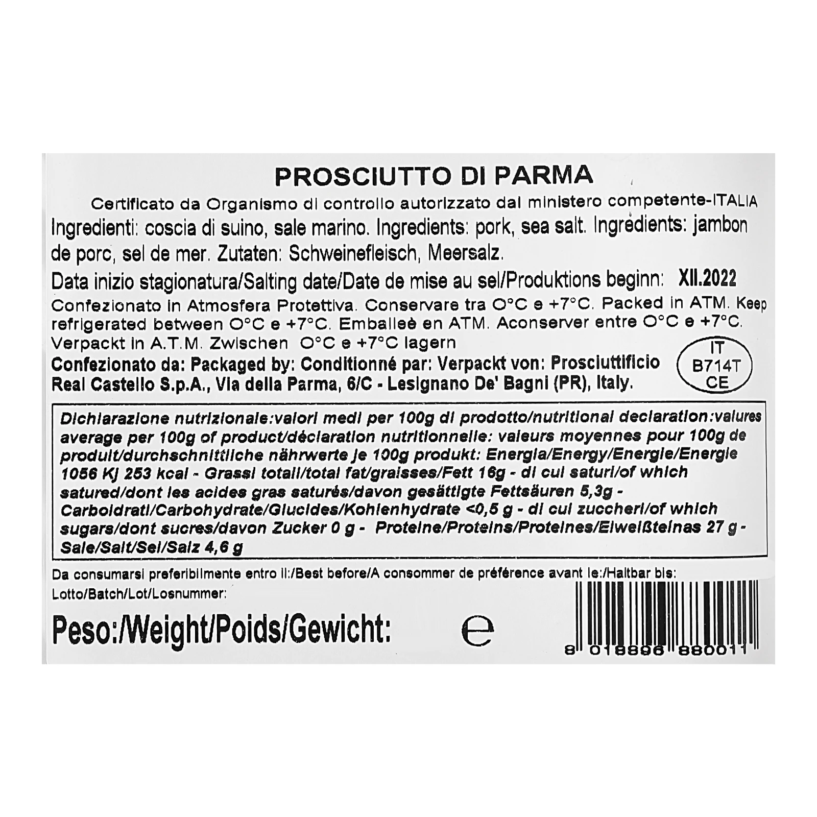 Шинка Simonini Prosciutto di Parma нарізка сиров'ялена 70г Фото №:3