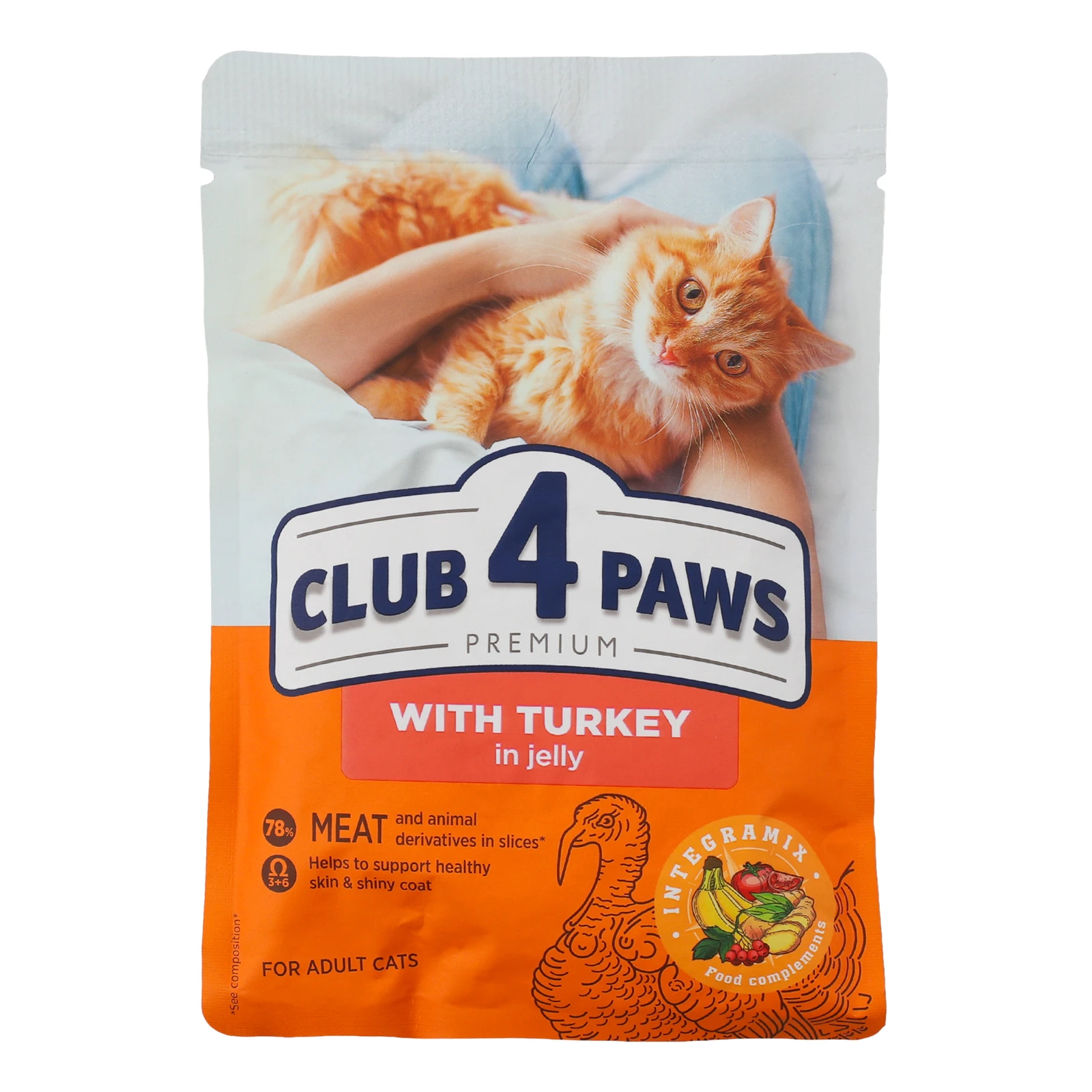 Корм для котів Club 4 Paws Premium консервований повнораціонний для дорослих котів З індичкою в желе 85г