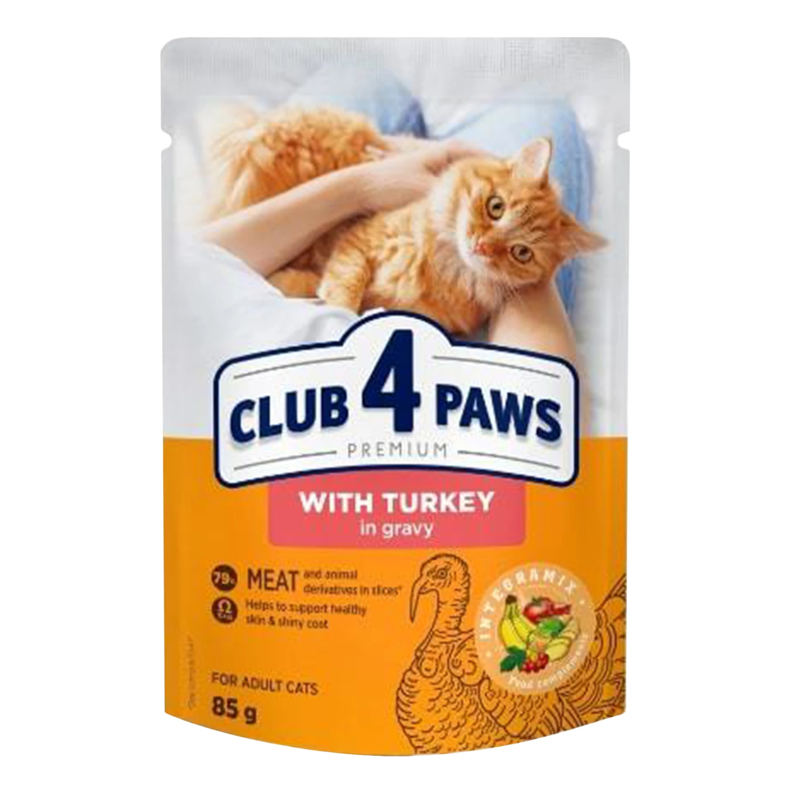 Корм для котів Club 4 Paws Premium консервований повнораціонний для дорослих котів З індичкою в желе 85г Фото №:1