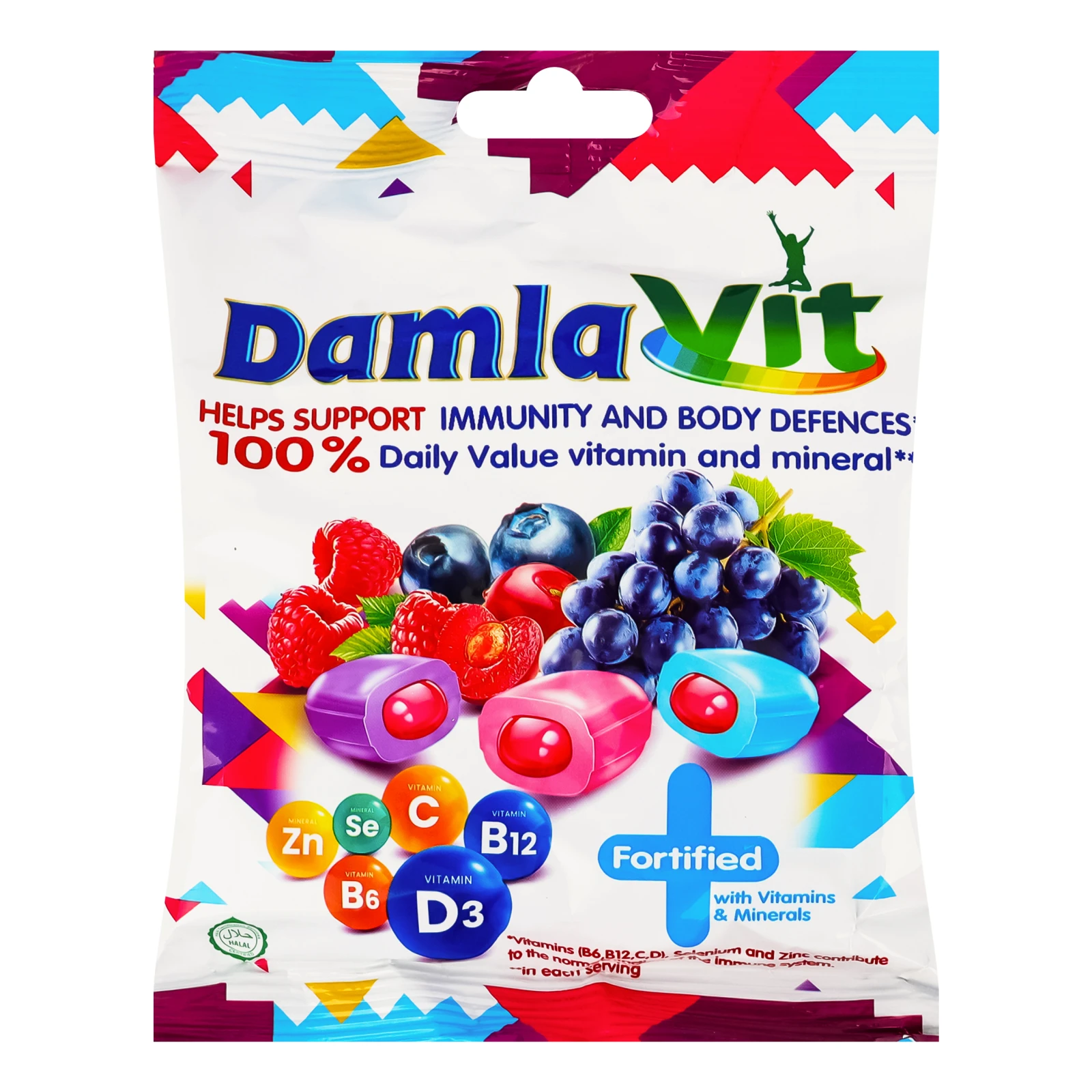 Цукерки жувальні Damla Vit з фруктовим наповнювачем з вітамінами і мінералами 90г