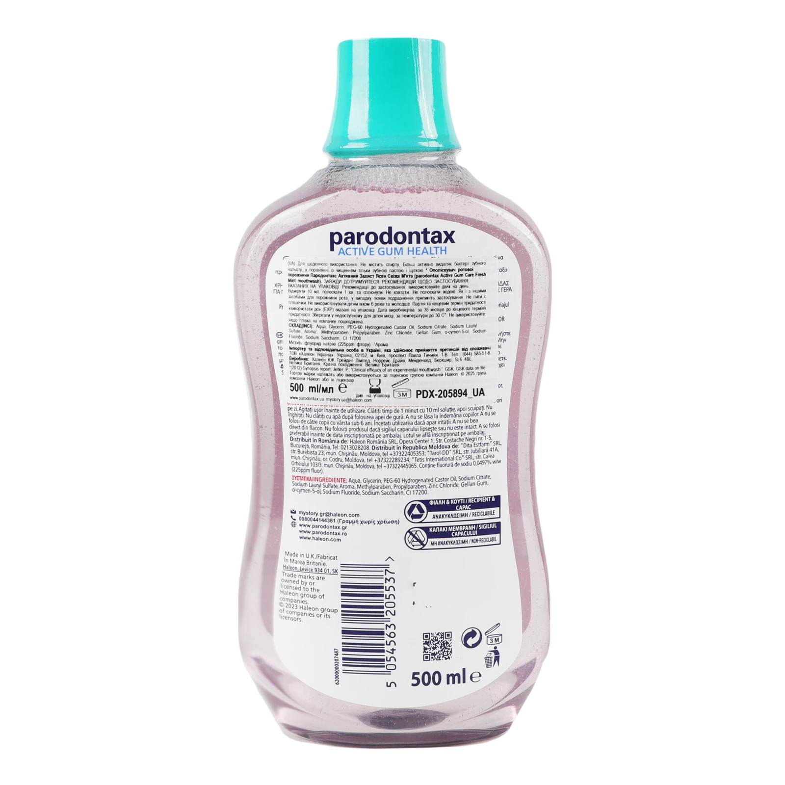 Ополіскувач для ротової порожнини Parodontax Активний захист ясен Свіжа м`ята 500мл Фото №:2