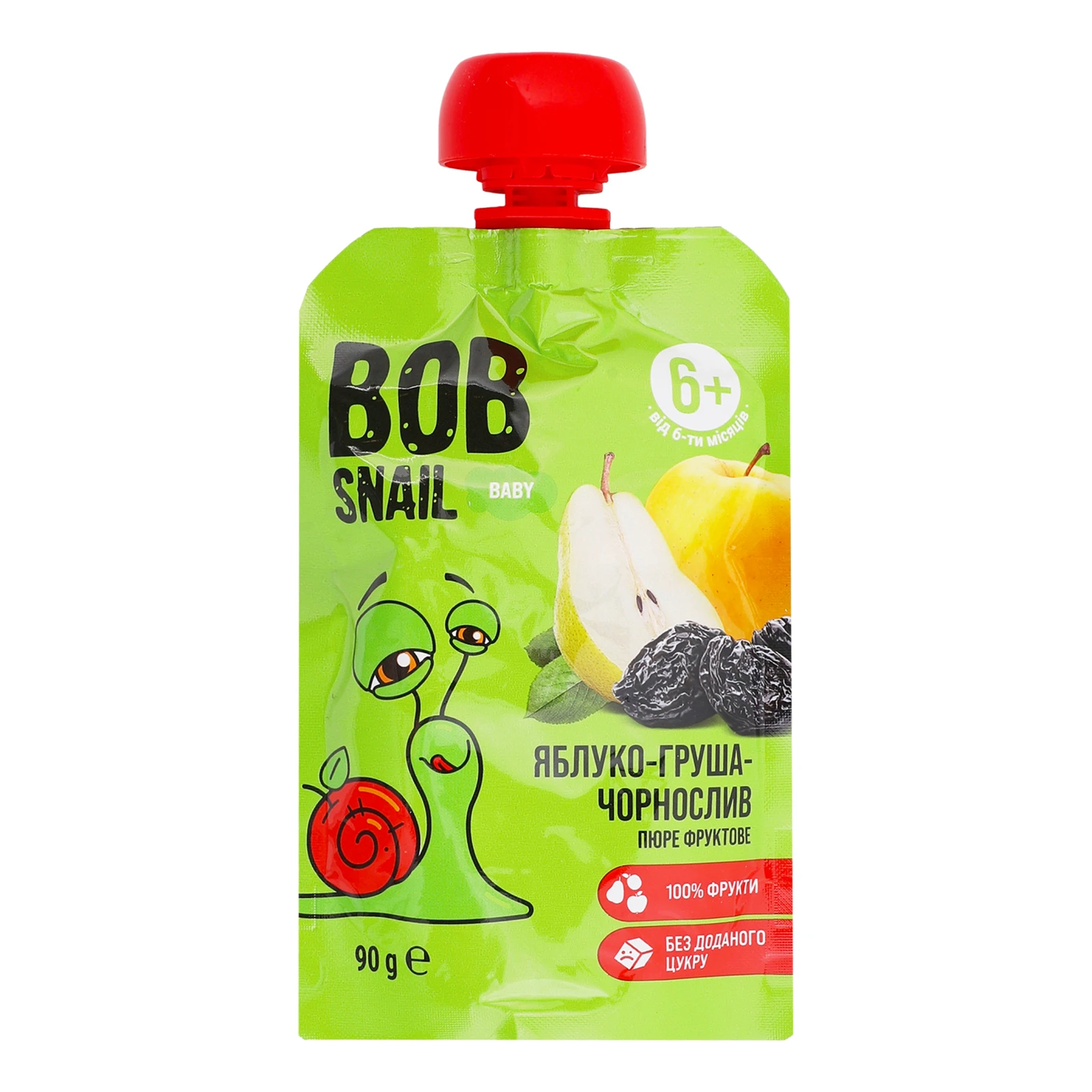 Пюре Bob Snail Baby фруктове гомогенізоване Яблуко-груша-чорнослив для дітей від 6-ти місяців 90г Фото №:1