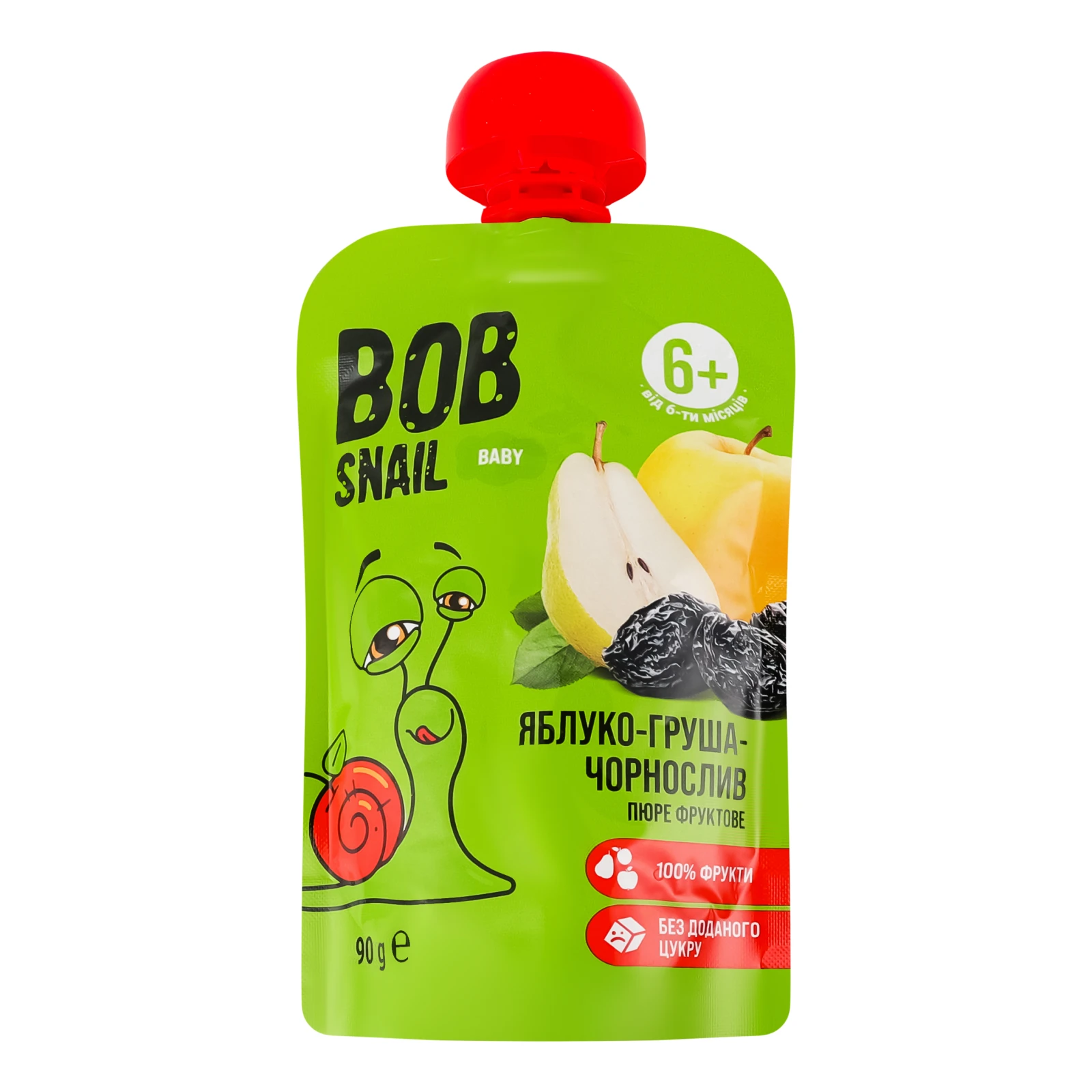 Пюре Bob Snail Baby фруктове Яблуко-груша-чорнослив для дітей від 6-ти місяців 90г Фото навігації №:1