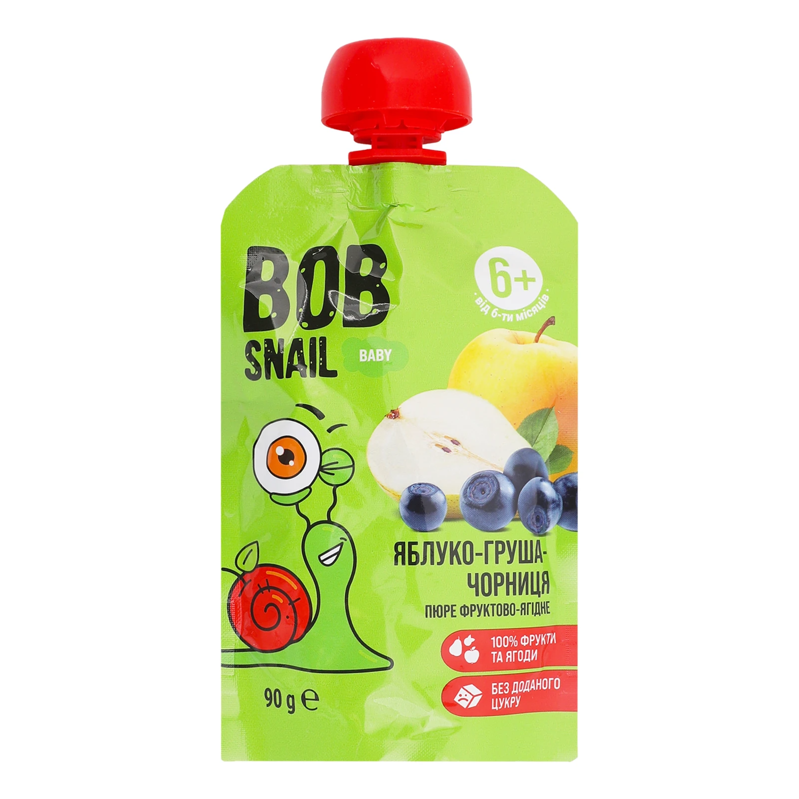 Пюре Bob Snail Baby фруктово-ягідне гомогенізоване Яблуко-груша-чорниця для дітей від 6-ти місяців 90г Фото №:1