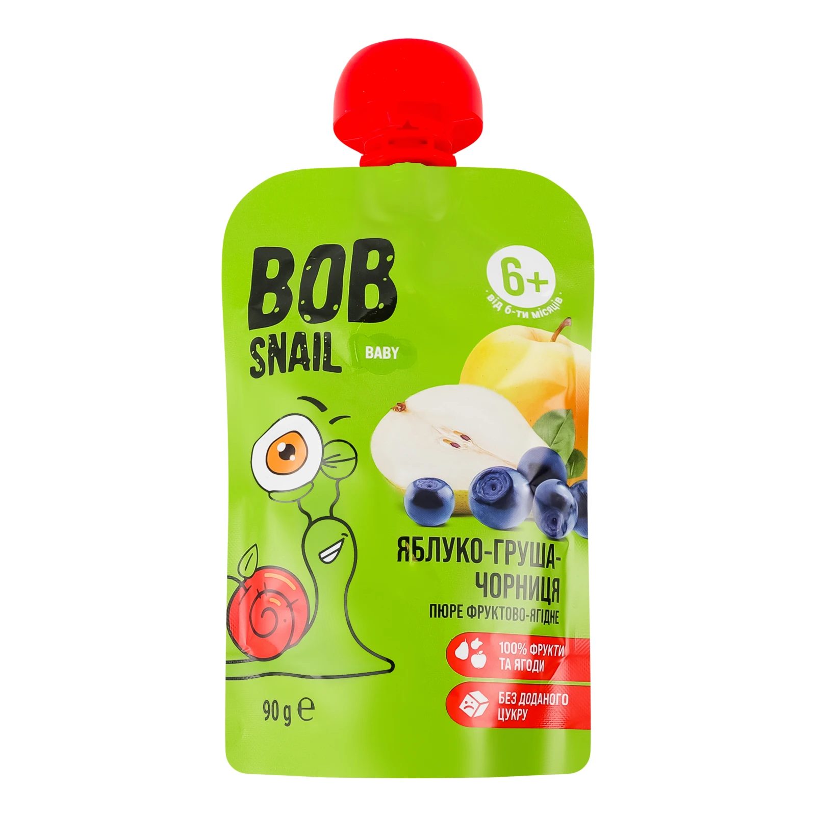 Пюре Bob Snail Baby фруктово-ягідне Яблуко-груша-чорниця для дітей від 6-ти місяців 90г Фото навігації №:1