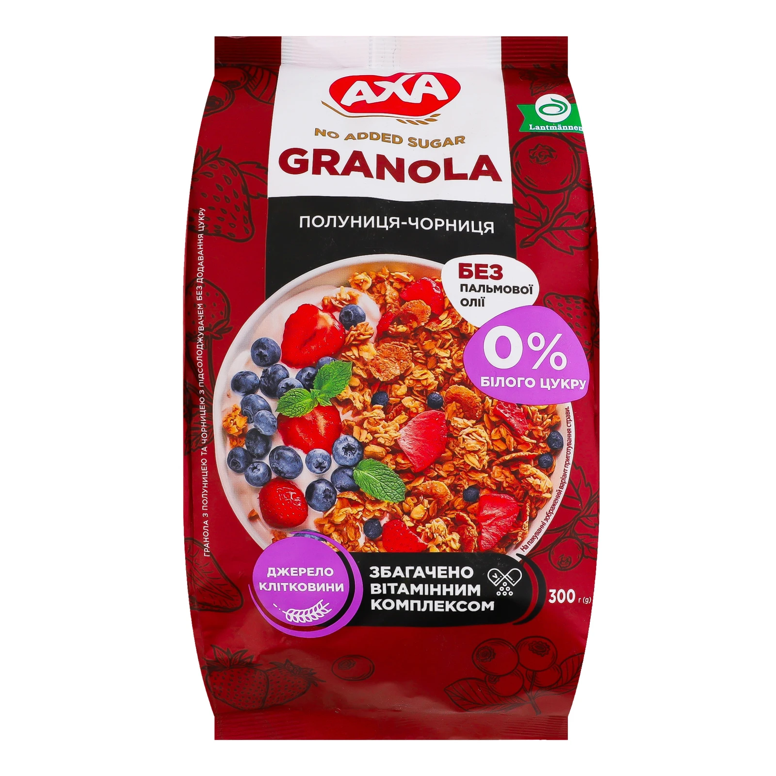 Гранола Axa з підсолоджувачем без додавання цукру з полуницею та чорницею 300г Фото №:1