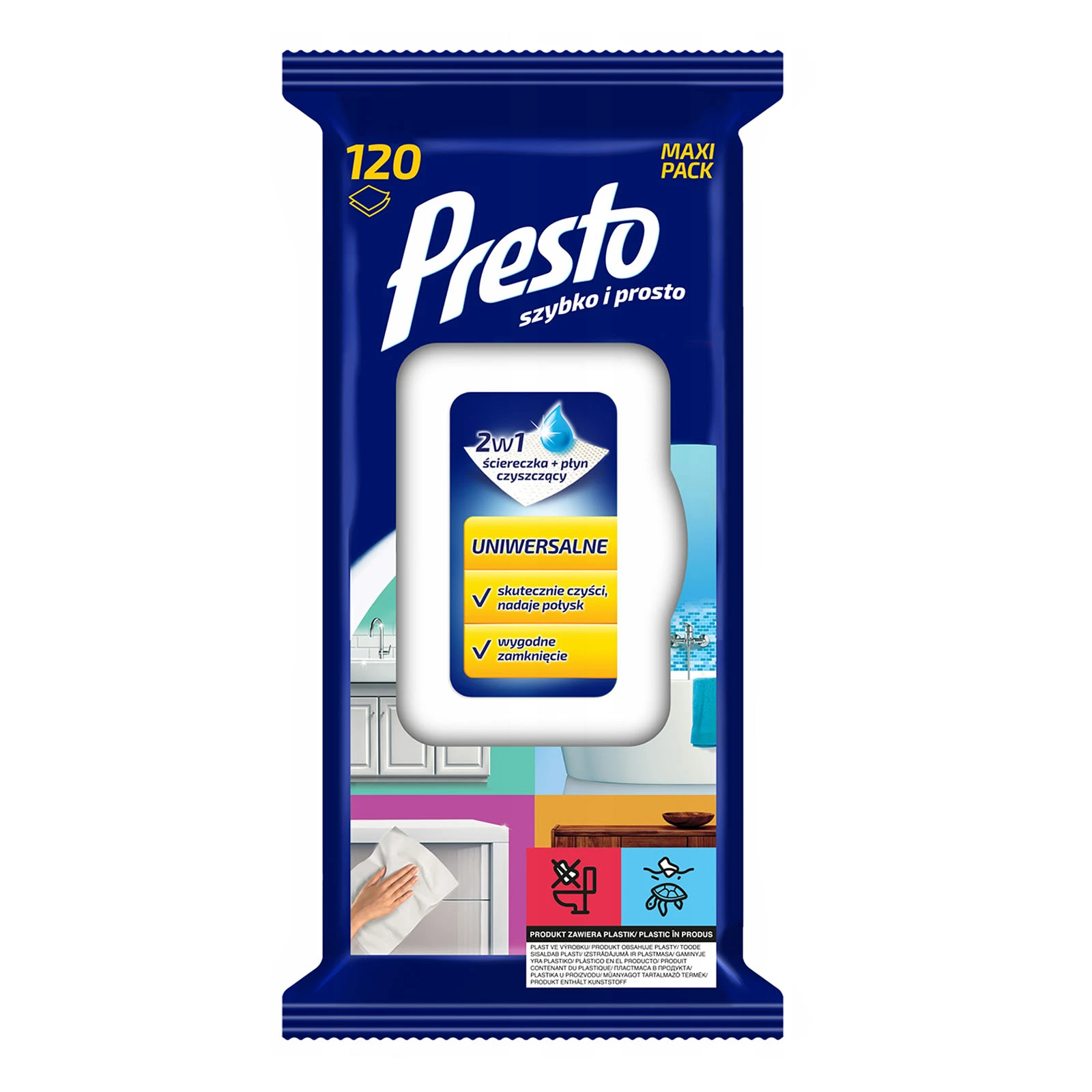 Серветки Presto 120шт вологі універсальні клапан Новинка Фото №:1