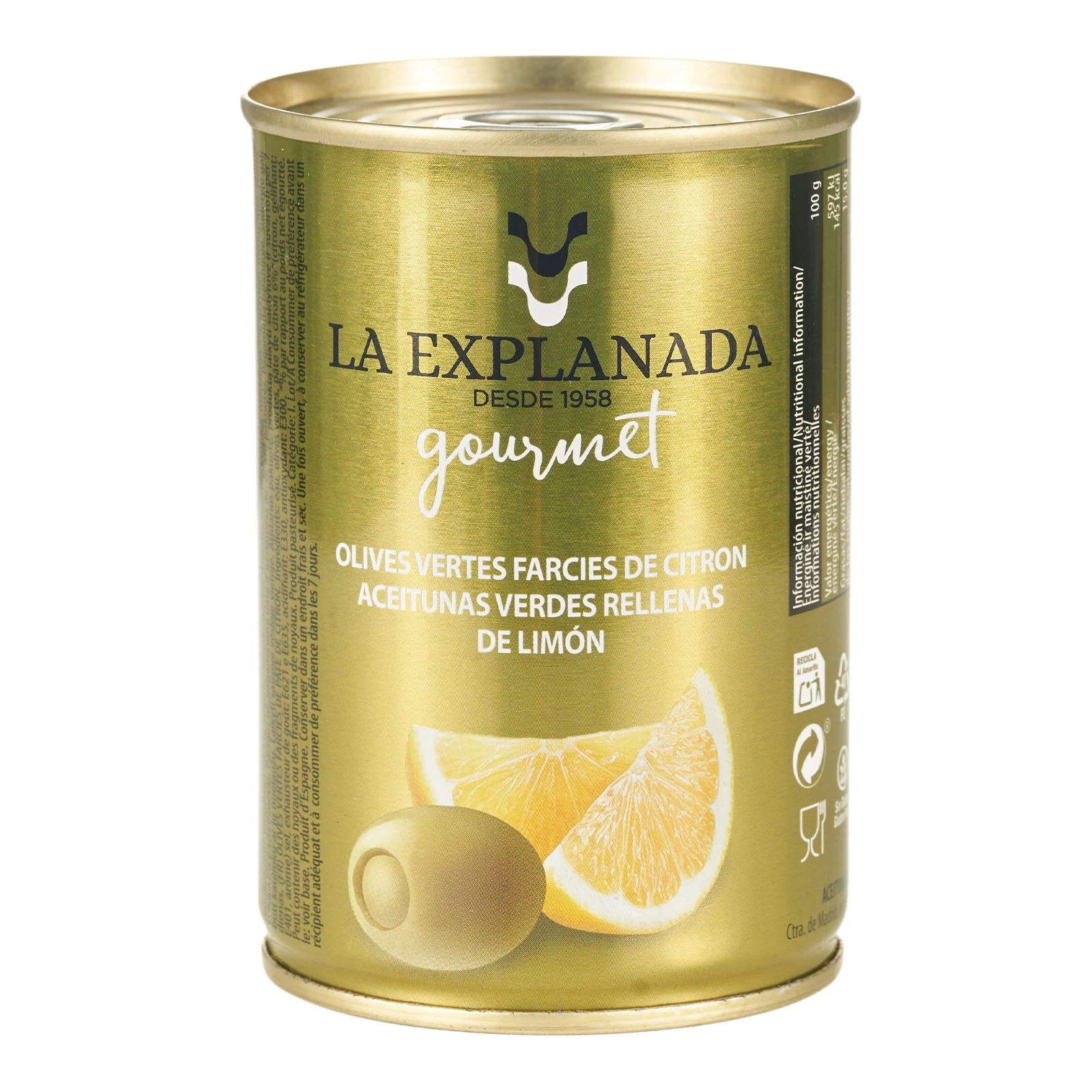Оливки La Explanada Gourmet зелені з лимоном 280г Фото навігації №:1