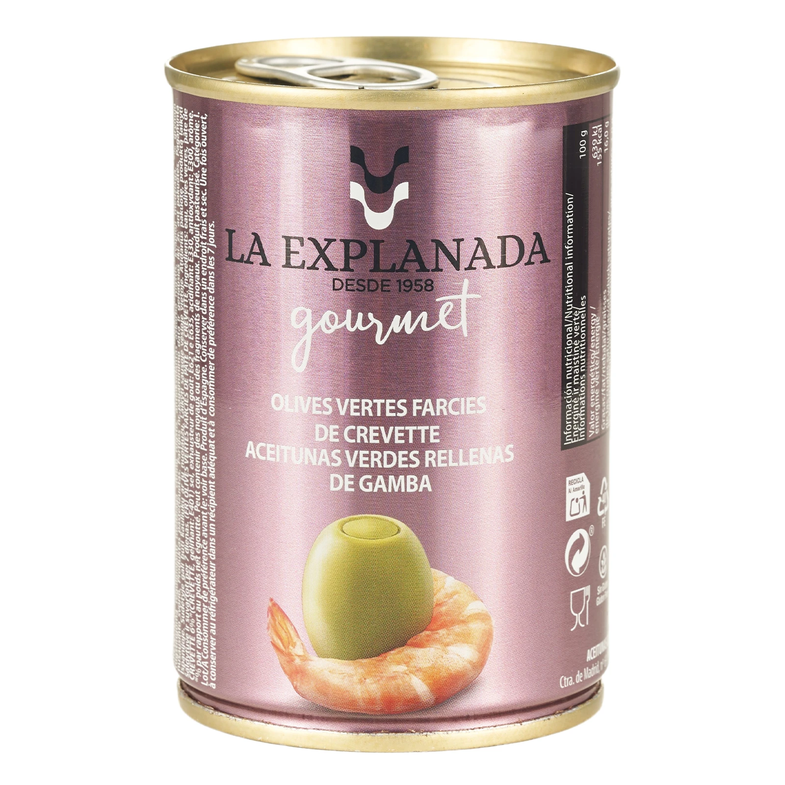 Оливки La Explanada Gourmet зелені з креветками 280г Фото №:1