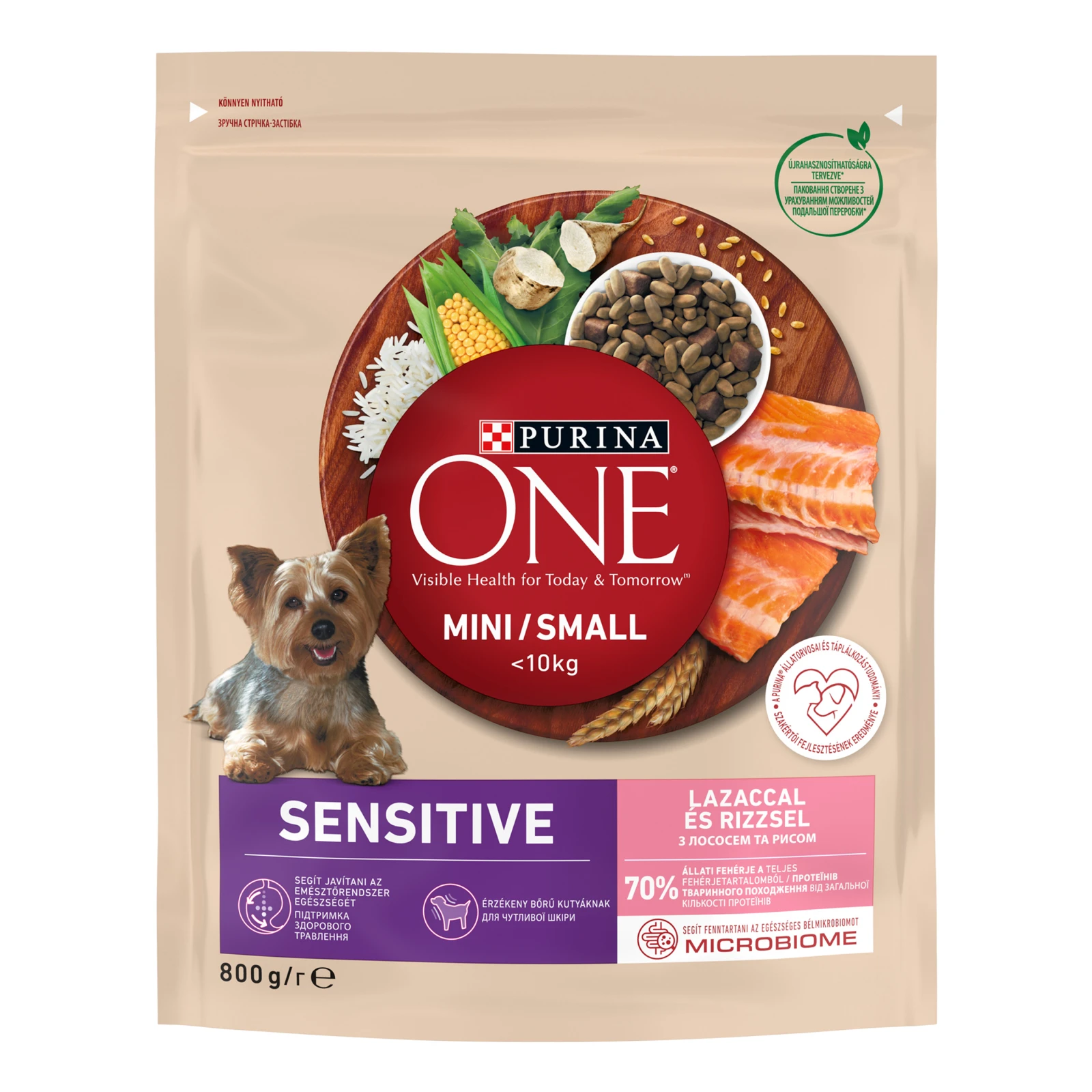 Корм для собак Purina One сухий Sensitive для дорослих собак дрібних порід з чутливим травленням Лосось та рис 800г Фото навігації №:1