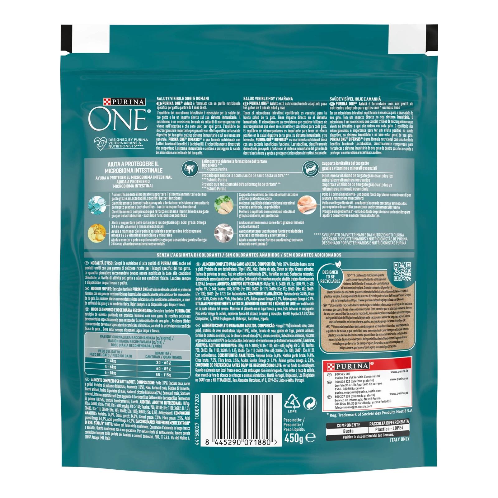 Корм для котів Purina One Bifensis Adult сухий повнораціонний для дорослих кішок з куркою 450г Фото №:2