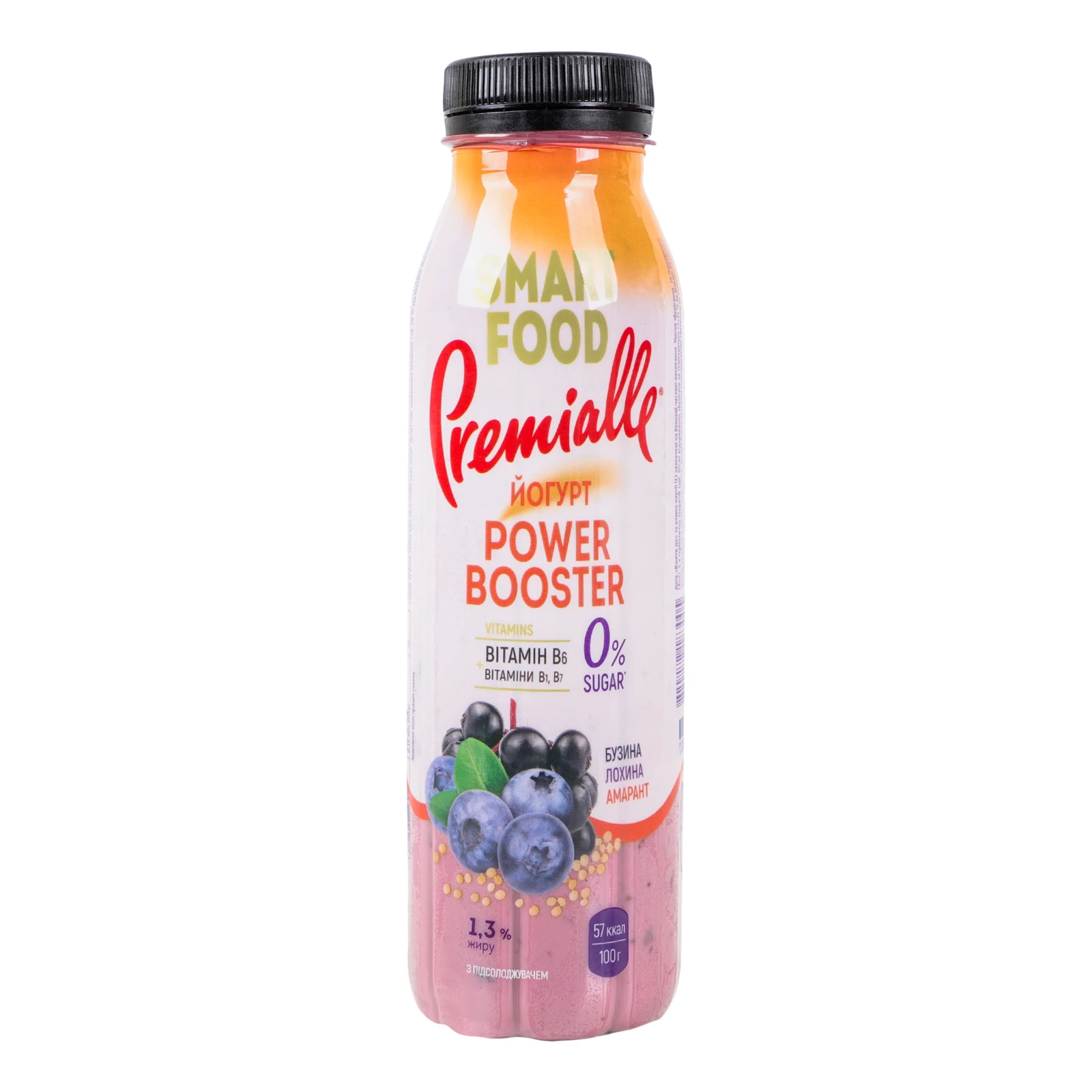 Йогурт Premialle Smart Food Power booster з підсолоджувачем Бузина-лохина-амарант 1.3% 290г