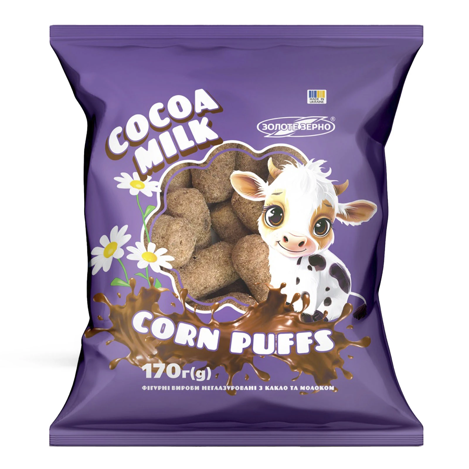 Палички кукурудзяні Золоте Зерно Corn Puffs неглазуровані з какао та молоком 170г Фото №:1