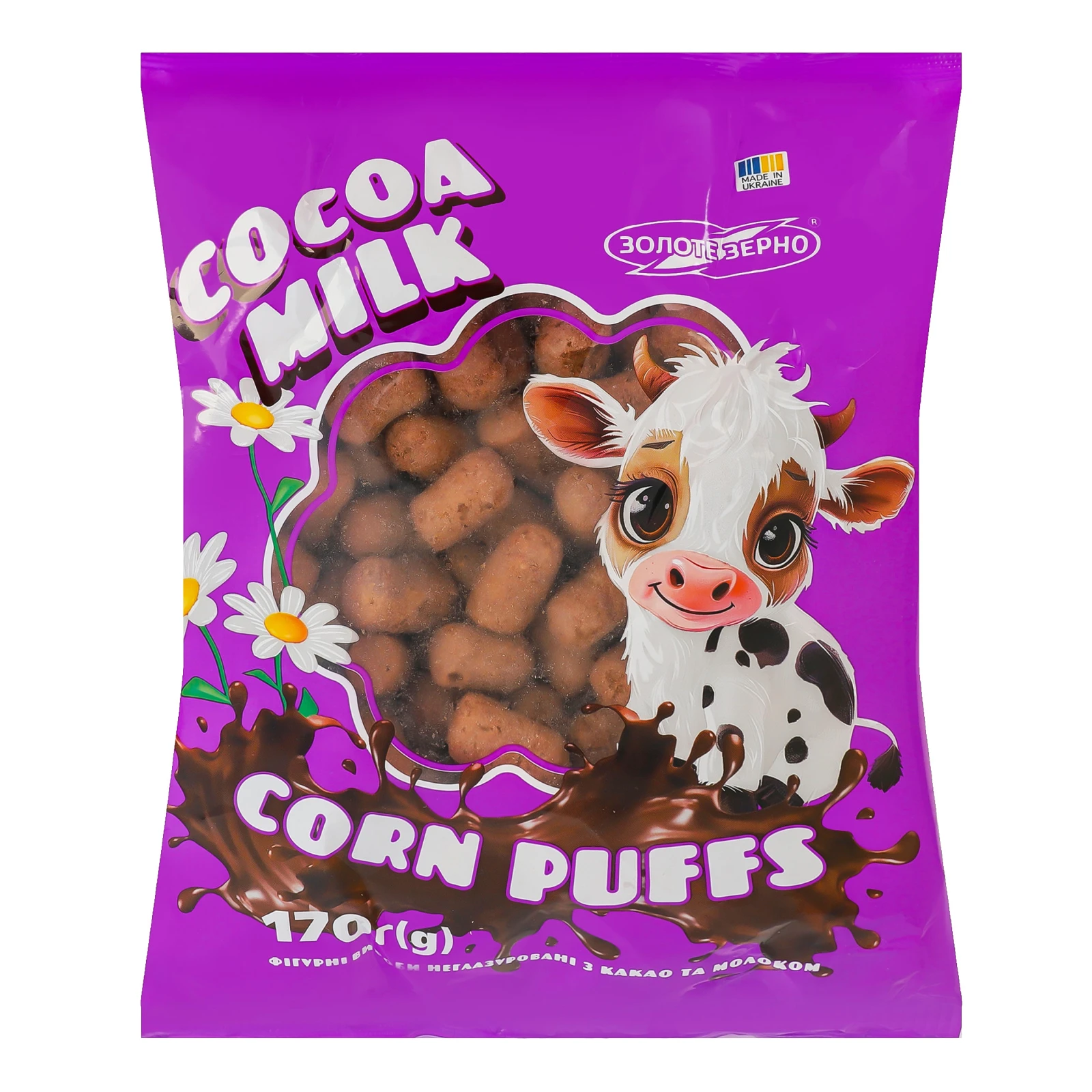 Палички кукурудзяні Золоте Зерно Corn Puffs неглазуровані з какао та молоком 170г