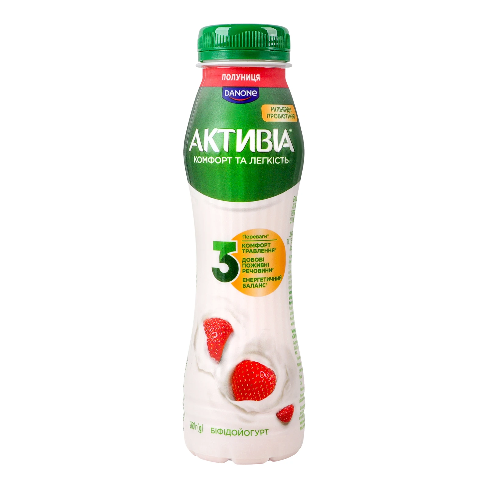 Біфідойогурт Активіа питний з біфідобактеріями Actiregularis Полуниця 1.2% 260г Фото №:1