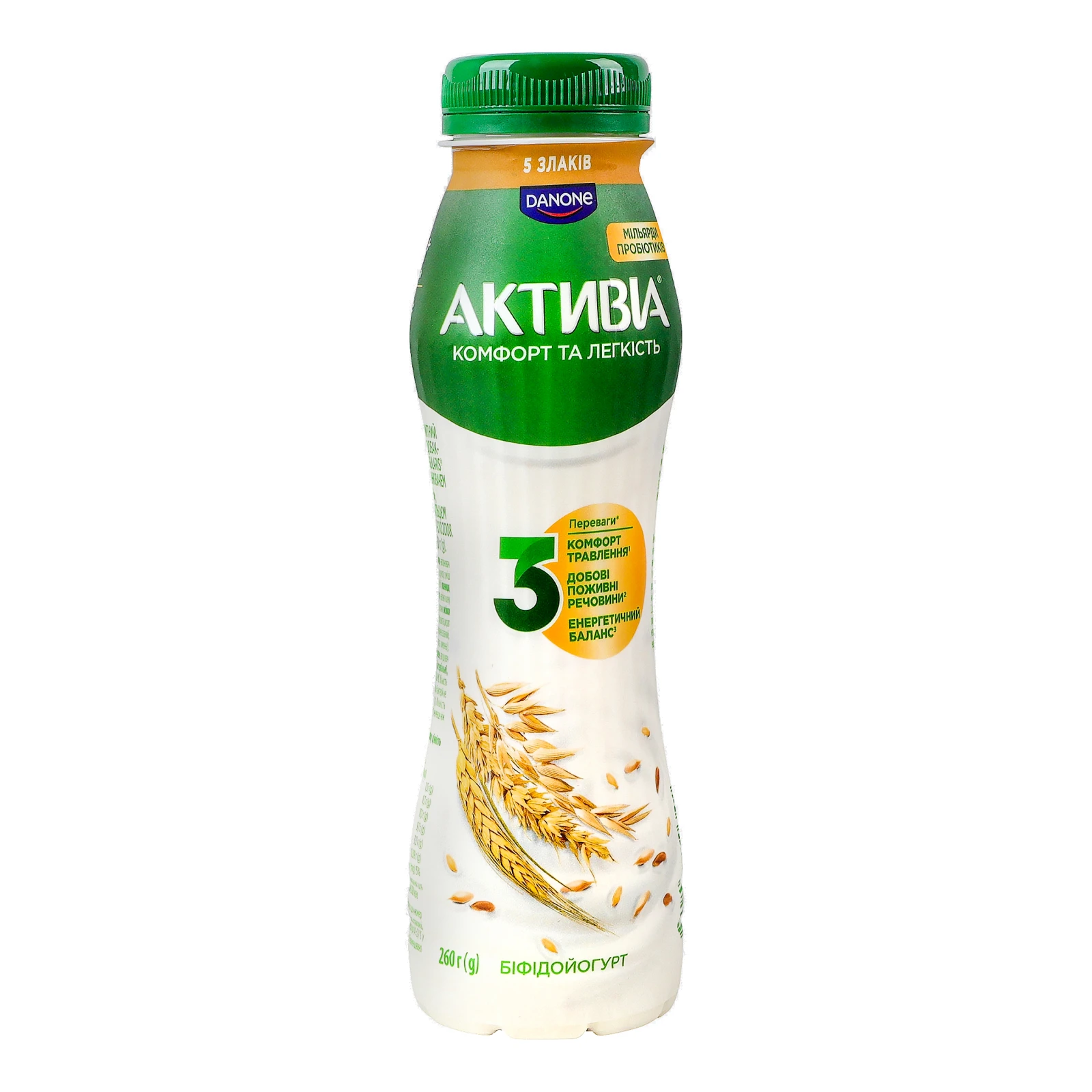 Біфідойогурт Активіа питний з біфідобактеріями Actiregularis 5 злаків 1.2% 260г Фото №:2