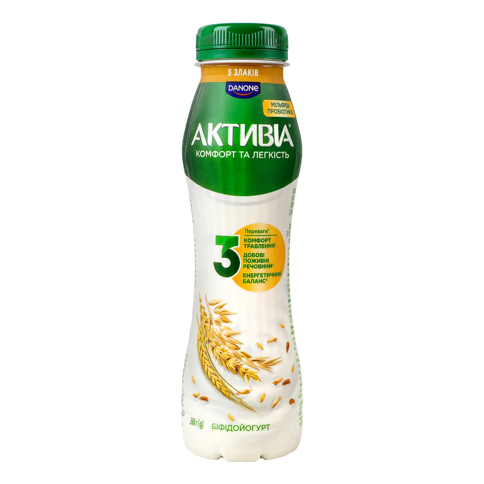 Біфідойогурт Активіа питний з біфідобактеріями Actiregularis 5 злаків 1.2% 260г Фото №:1