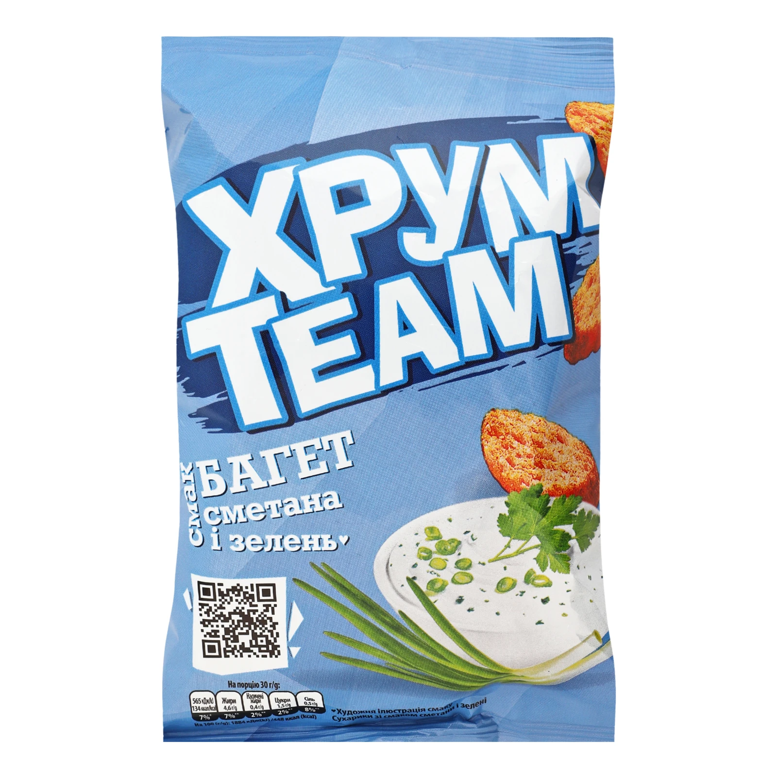 Сухарики ХрумTeam Багет зі смаком Сметана і зелень 55г Фото №:1