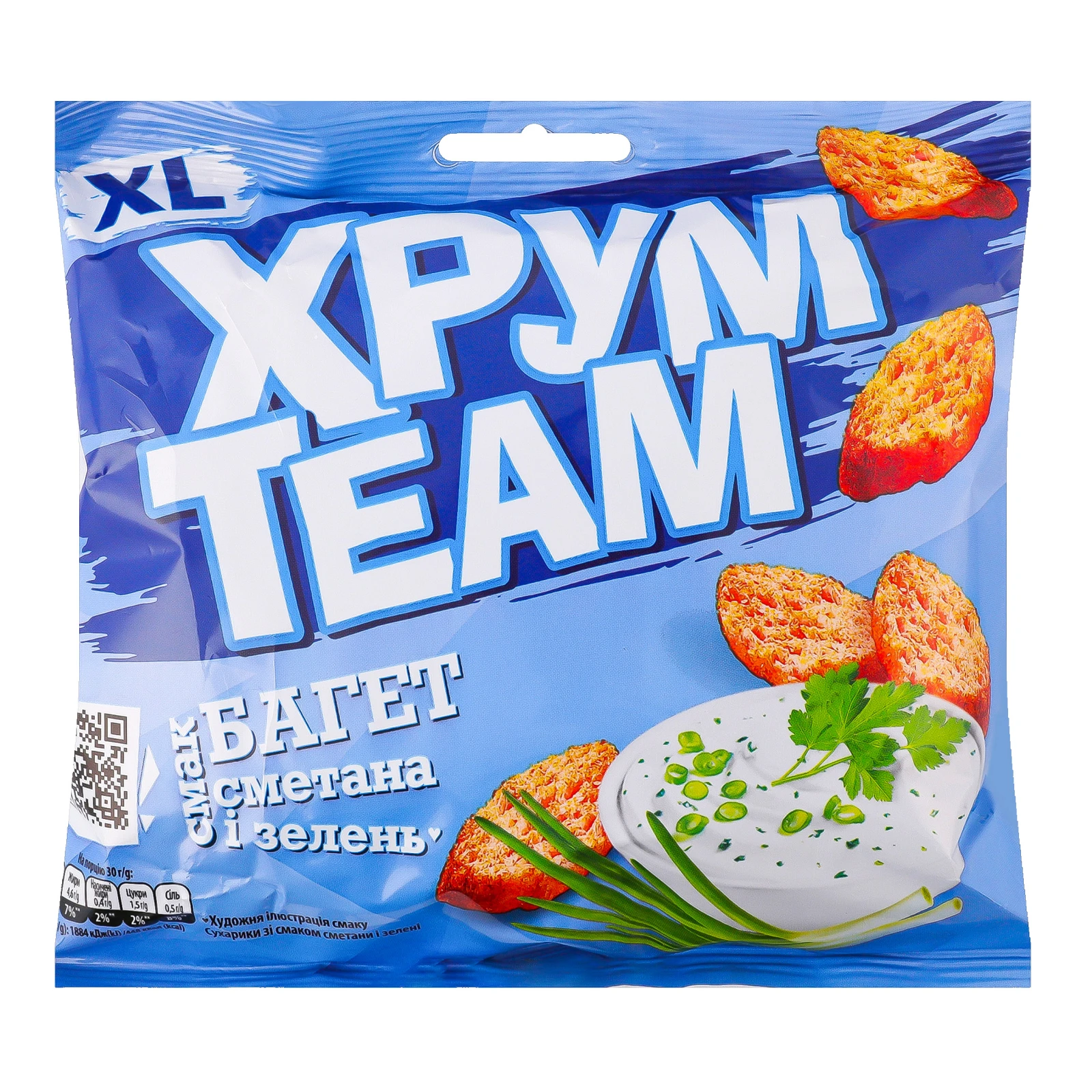 Сухарики ХрумTeam Багет зі смаком Сметана і зелень 90г Фото навігації №:1