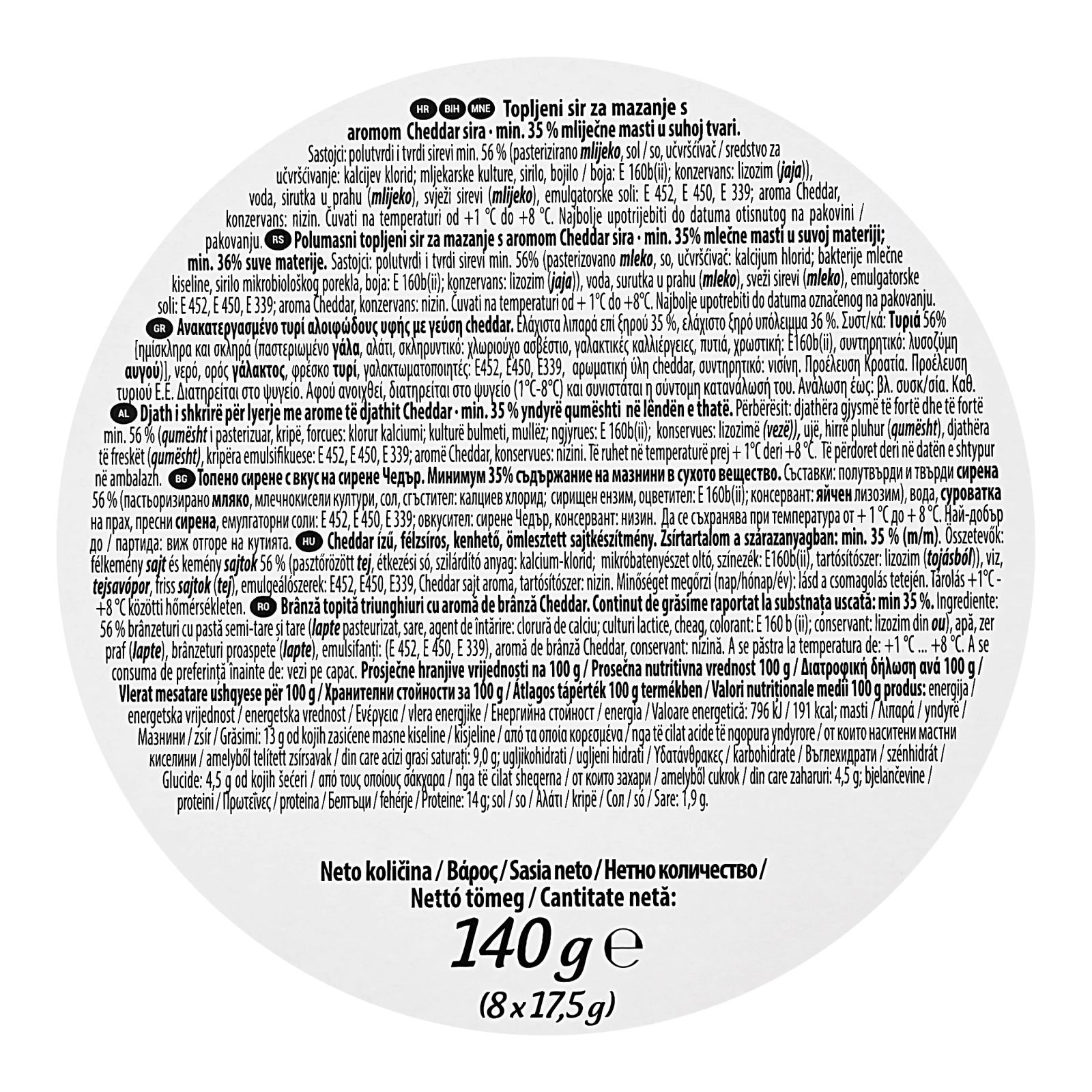 Сир плавлений President з ароматом Чеддеру порційний 35% 140г Фото №:3