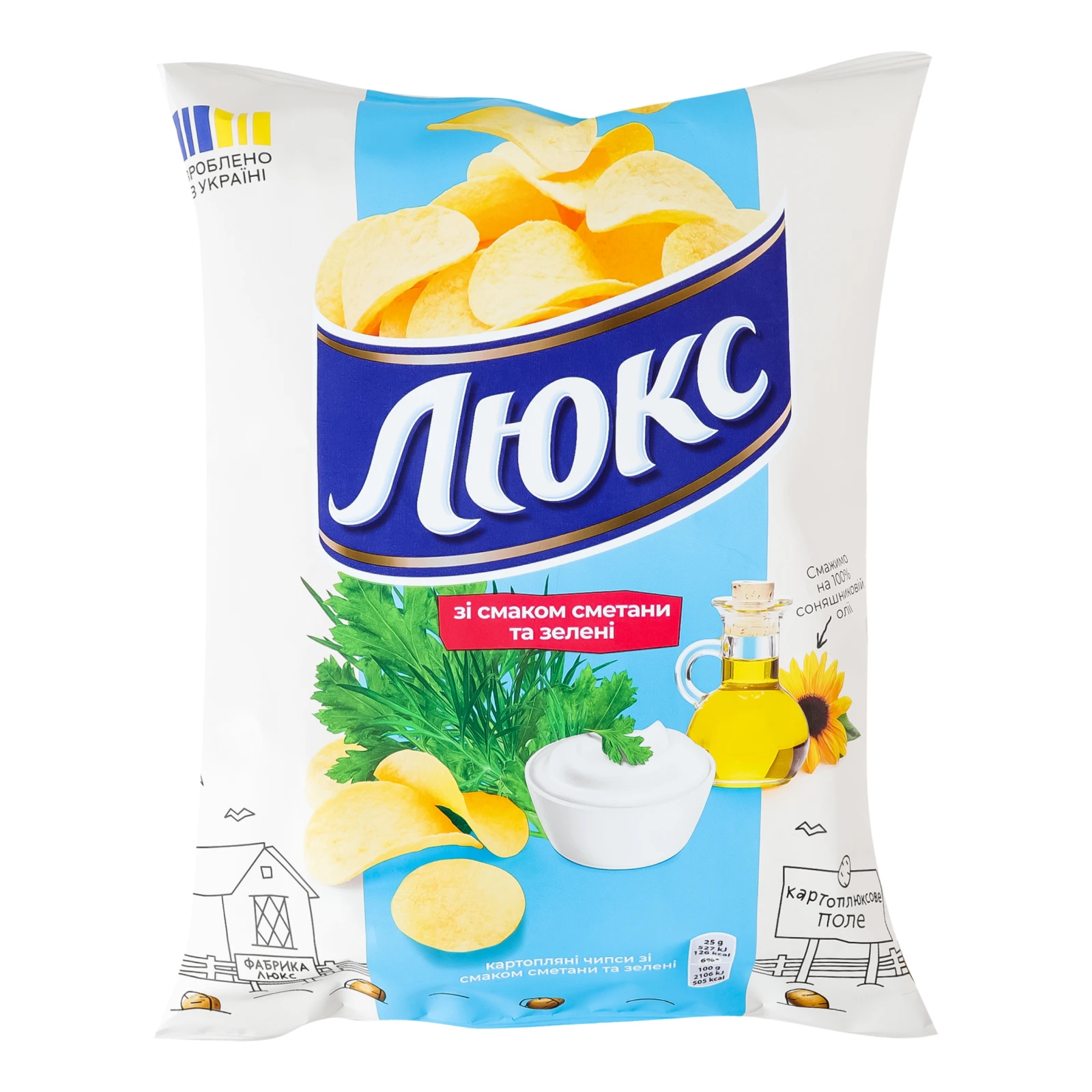 Чипси Люкс картопляні зі смаком Сметани та зелені 105г