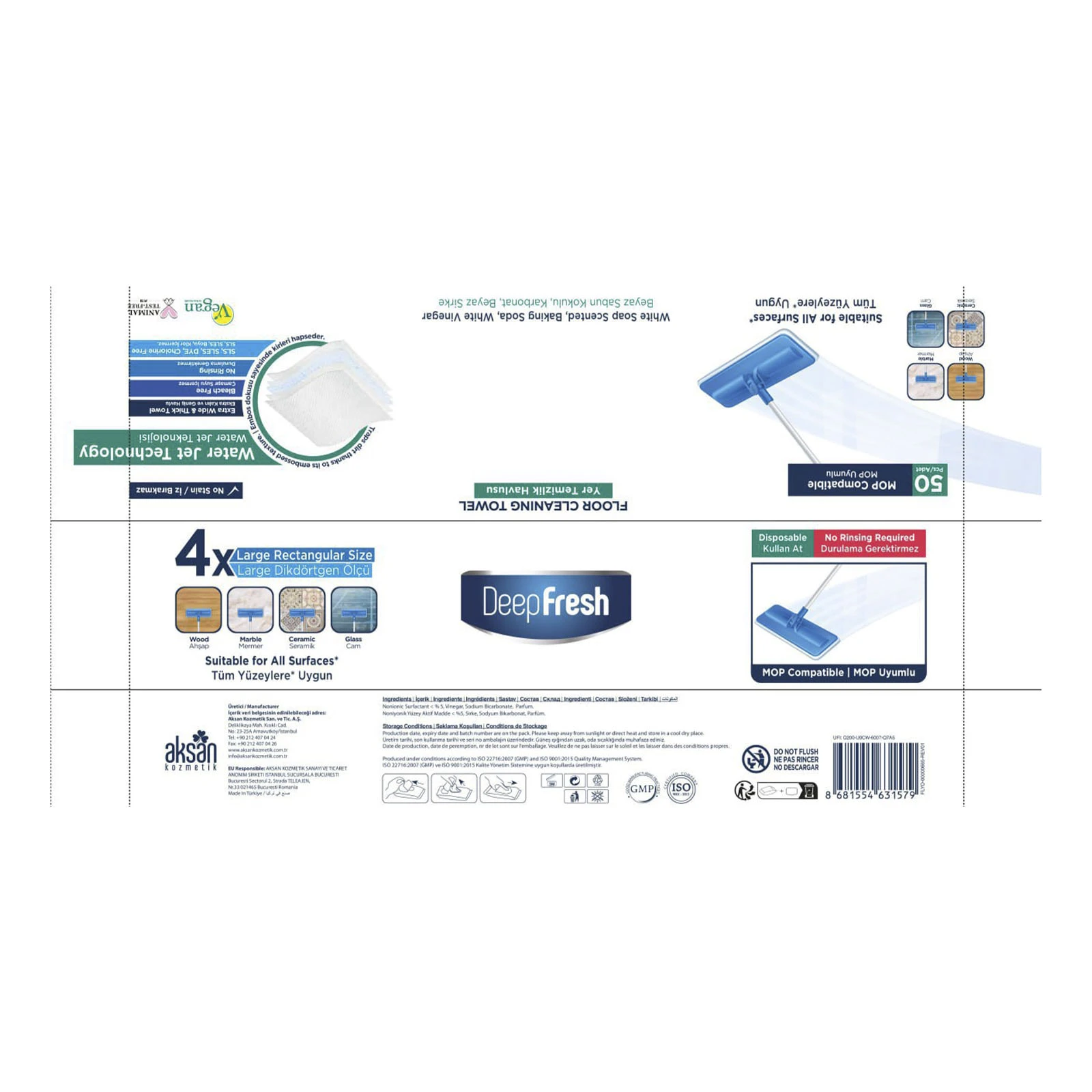 Серветки вологі Deep Fresh MOP Compatible Soap для прибирання підлоги 50шт Фото №:3