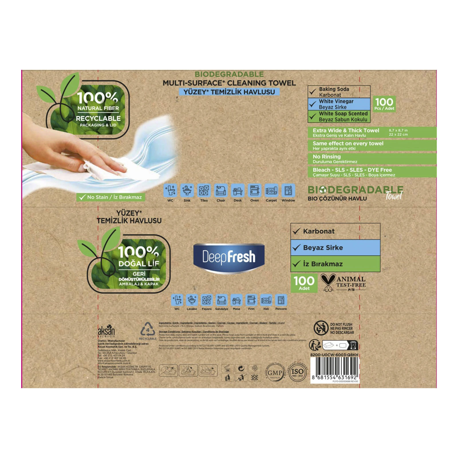 Серветки вологі Deep Fresh для очищення поверхонь біорозкладні 100шт Фото №:2