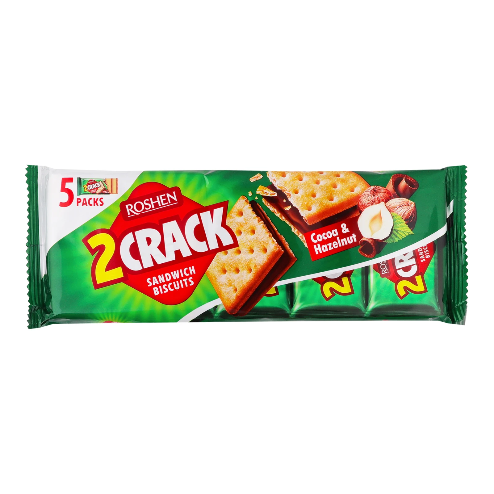Печиво Roshen 2 Crack затяжне з начинкою какао-горіх 190г
