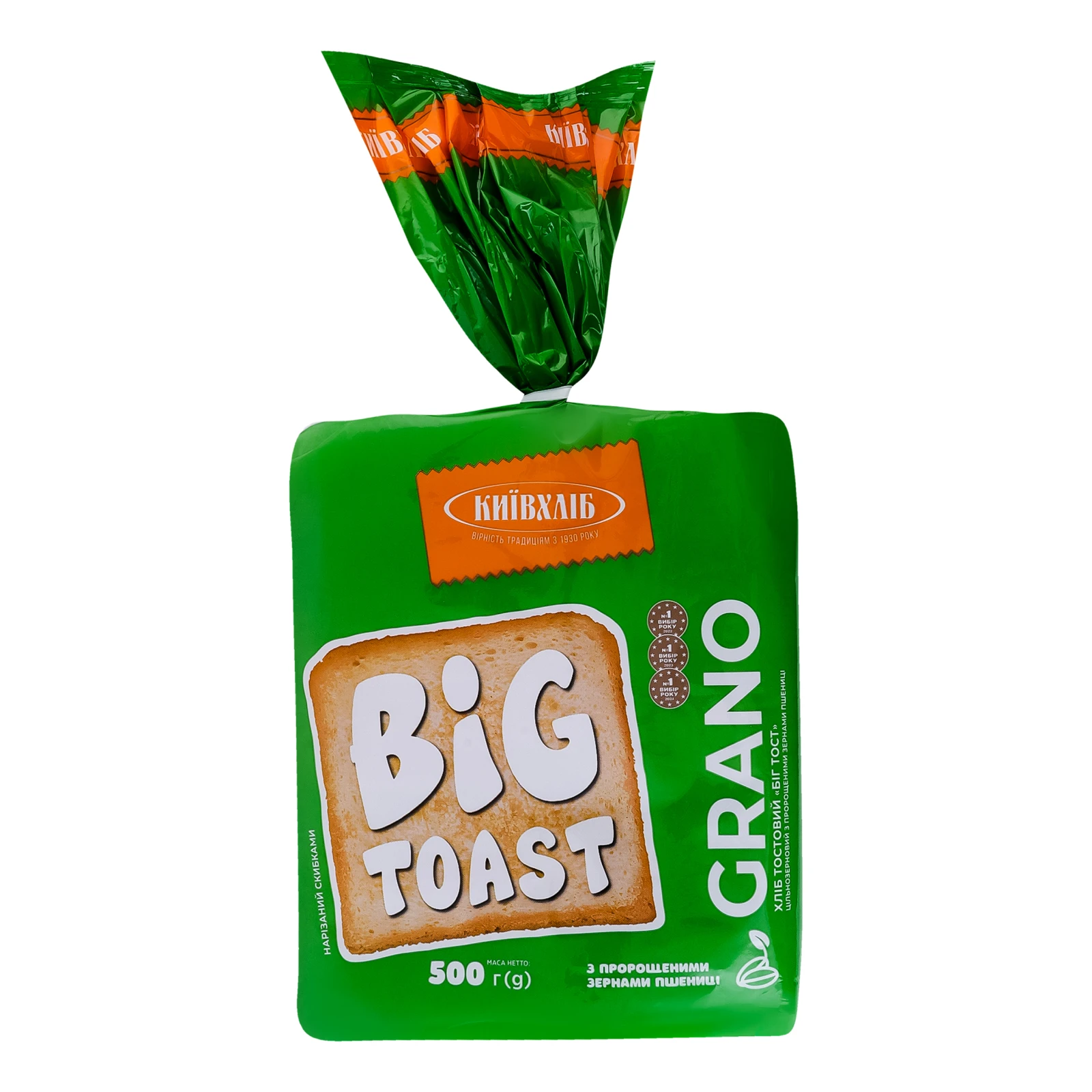 Хліб Київхліб Біг тост Grano тостовий цільнозерновий з пророщеними зернами пшениці нарізний 500г Фото №:1