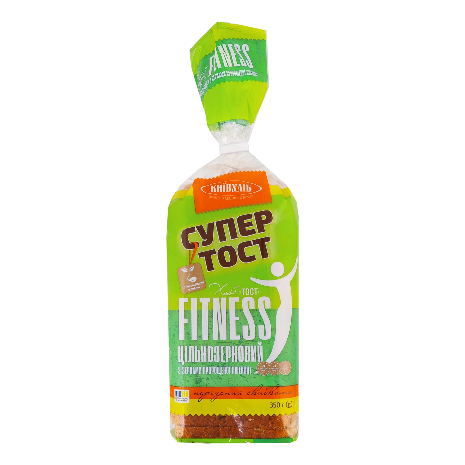 Хліб Київхліб Супер тост Fitness цільнозерновий з зернами пророщеної пшениці нарізний 350г Фото №:1