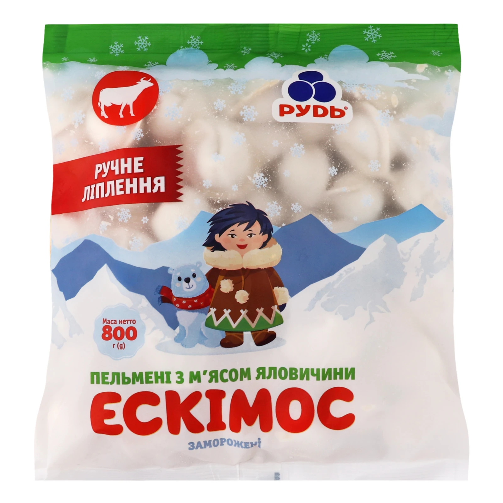 Пельмені Рудь Ескімос з м'ясом яловичини заморожені 800г Фото №:1