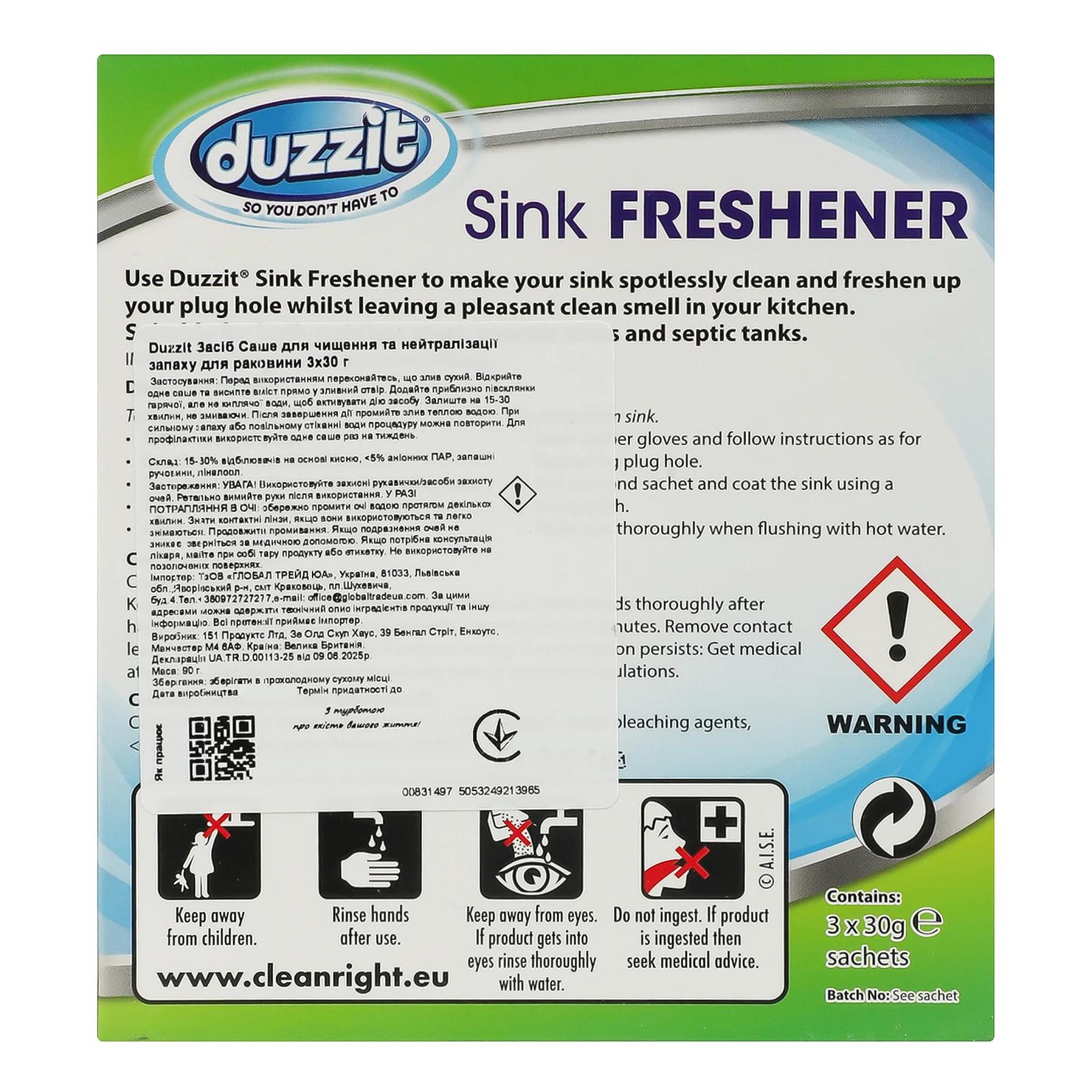 Засіб для чищення та нейтралізації запаху Duzzit для раковини 3х30г Фото №:2