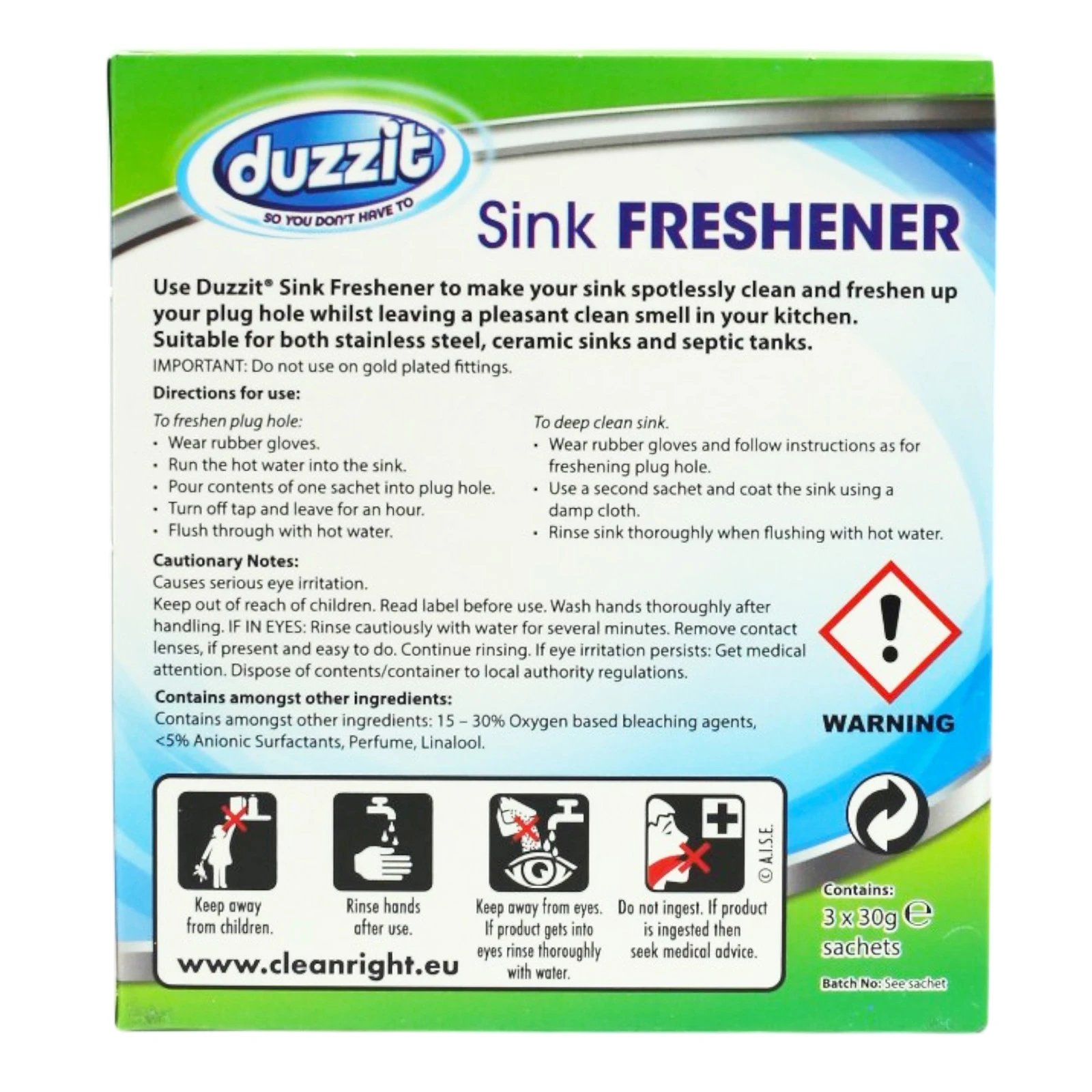 Засіб Duzzit 30г 3шт для чищення та нейтралізації запаху для раковини Новинка Фото №:2