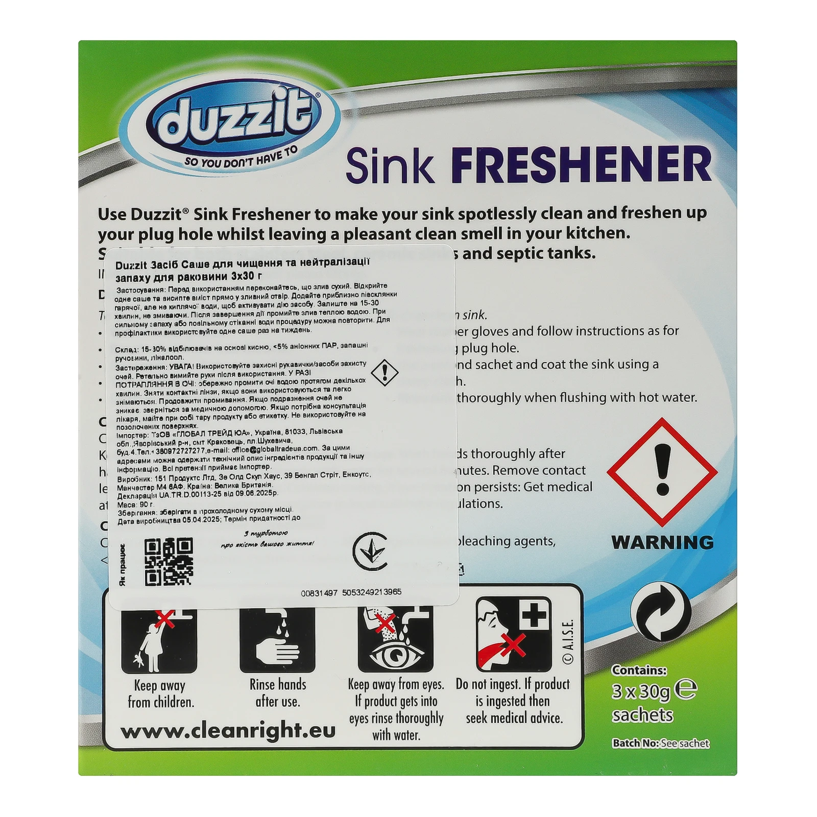 Засіб для чищення та нейтралізації запаху Duzzit для раковини 3х30г Фото №:3