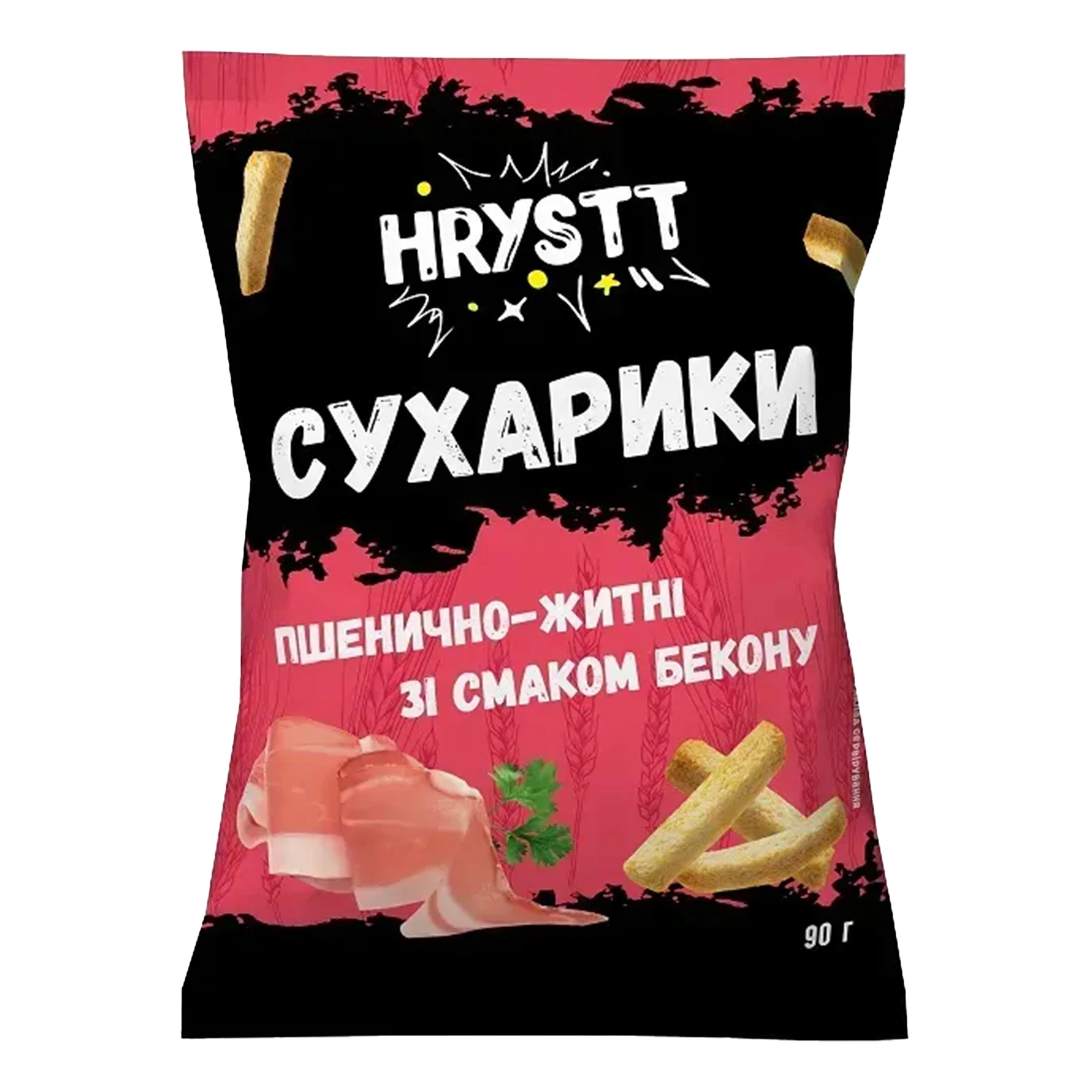 Сухарики Hrystt 90г пшенично-житні зі смаком бекону Новинка Фото навігації №:1