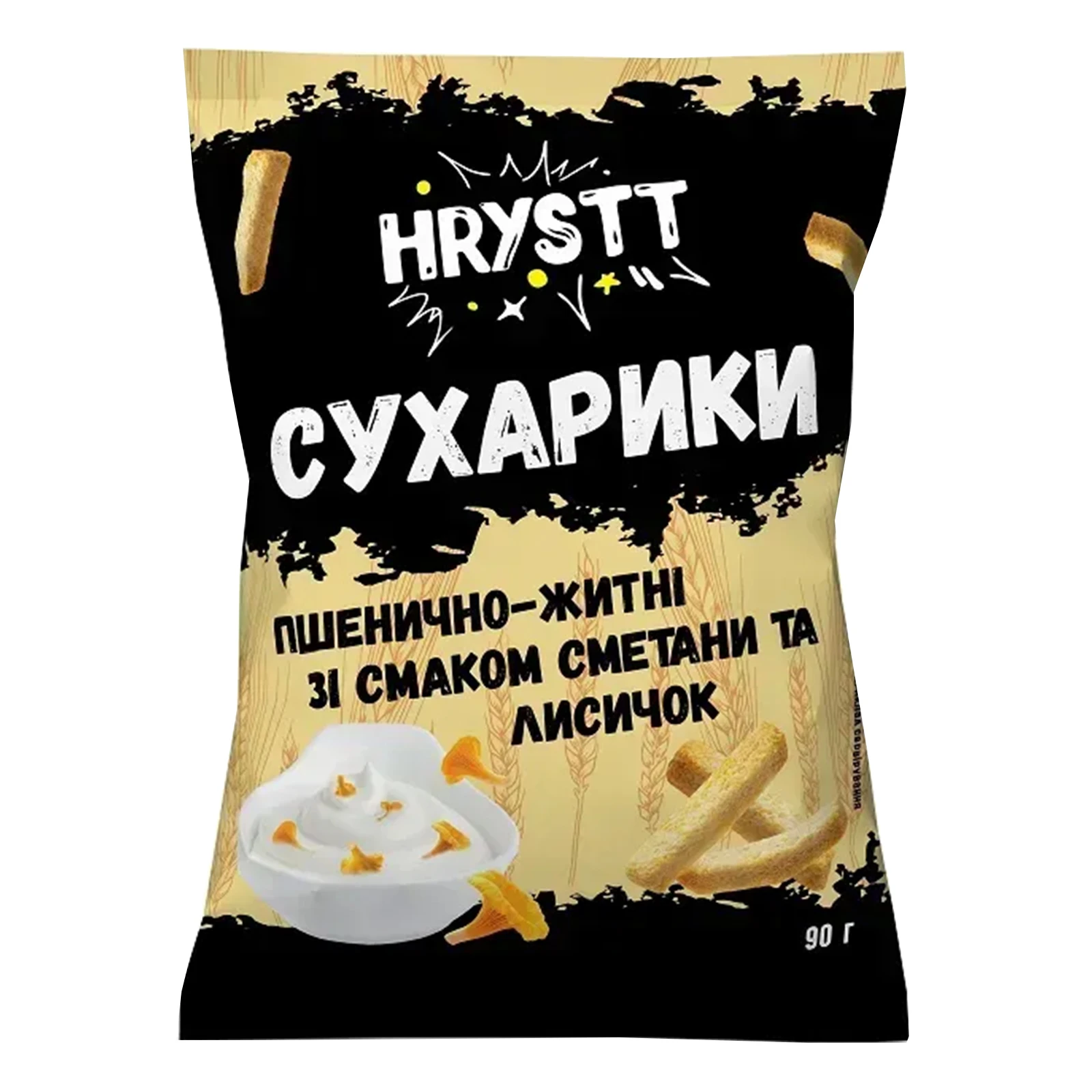 Сухарики Hrystt 90г пшенично-житні зі смаком сметани та лисичок Новинка Фото навігації №:1