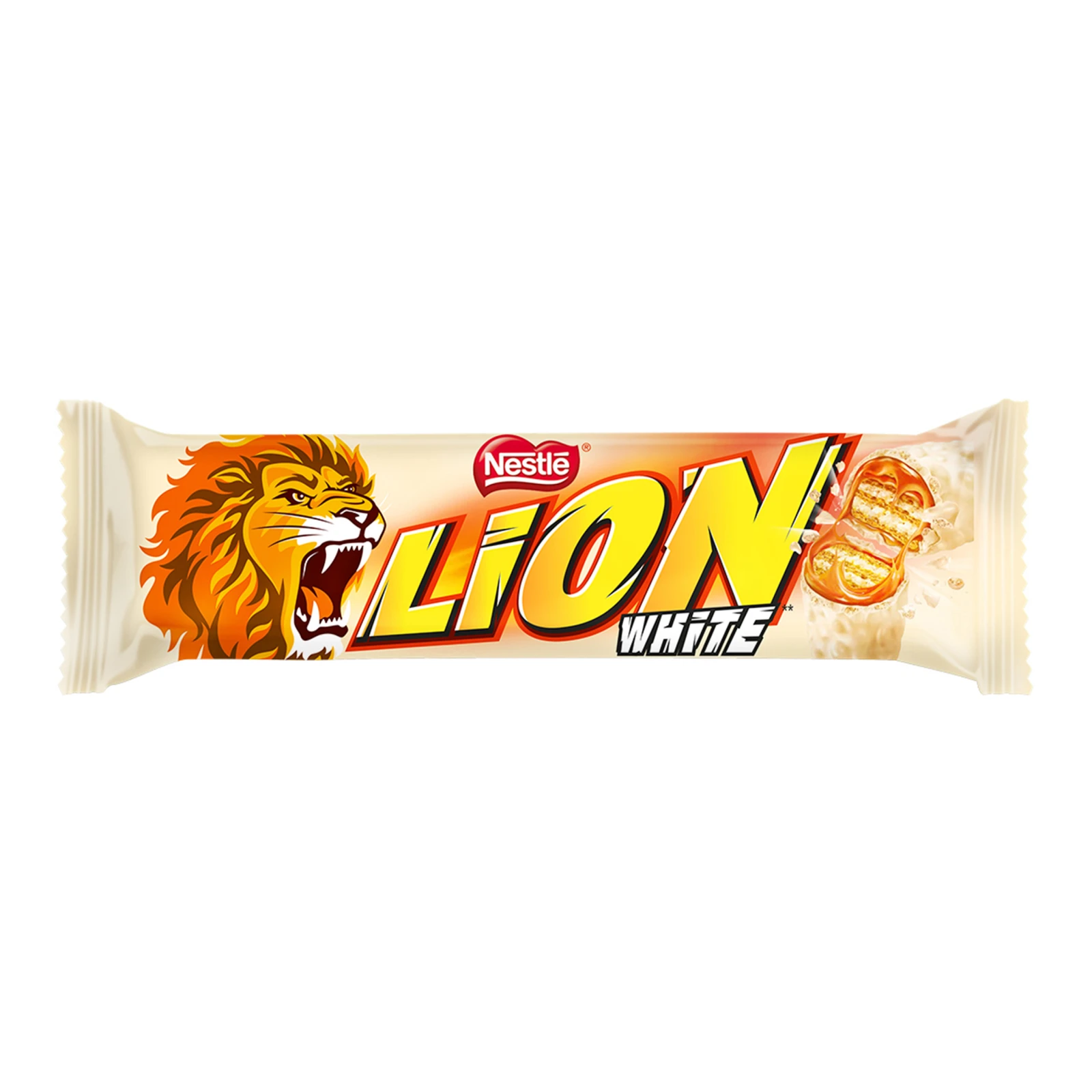 Батончик Lion White вкритий пластівцями та білою глазур'ю з м'якою карамеллю 42г