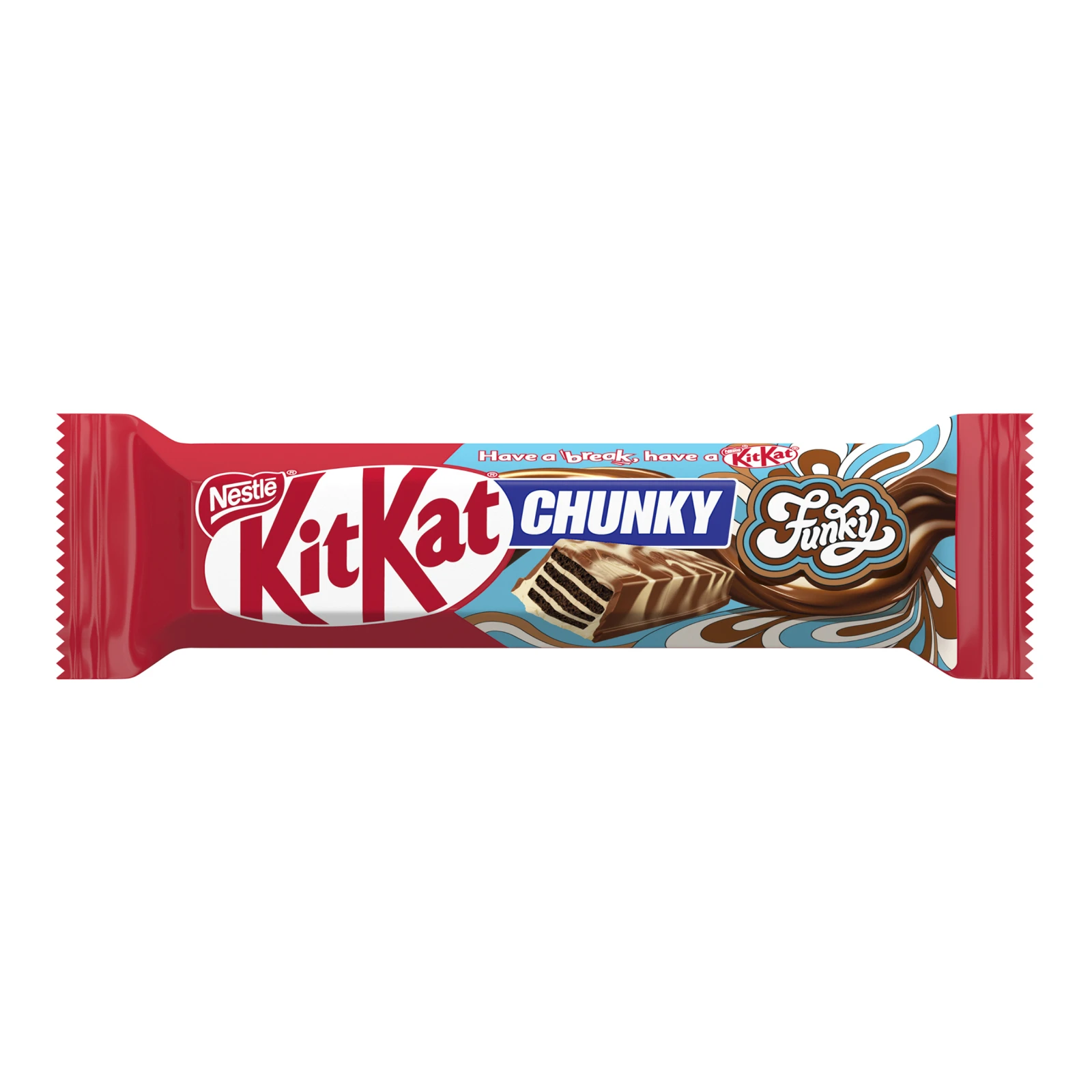 Вафлі Kit Kat Chunky Funky вкриті молочним шоколадом та білою глазур'ю з какао 40г Фото №:1