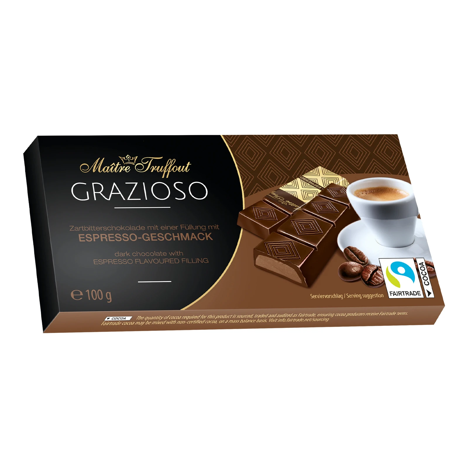 Шоколад Maitre Truffout Grazioso чорний з начинкою Еспрессо 100г Фото №:1