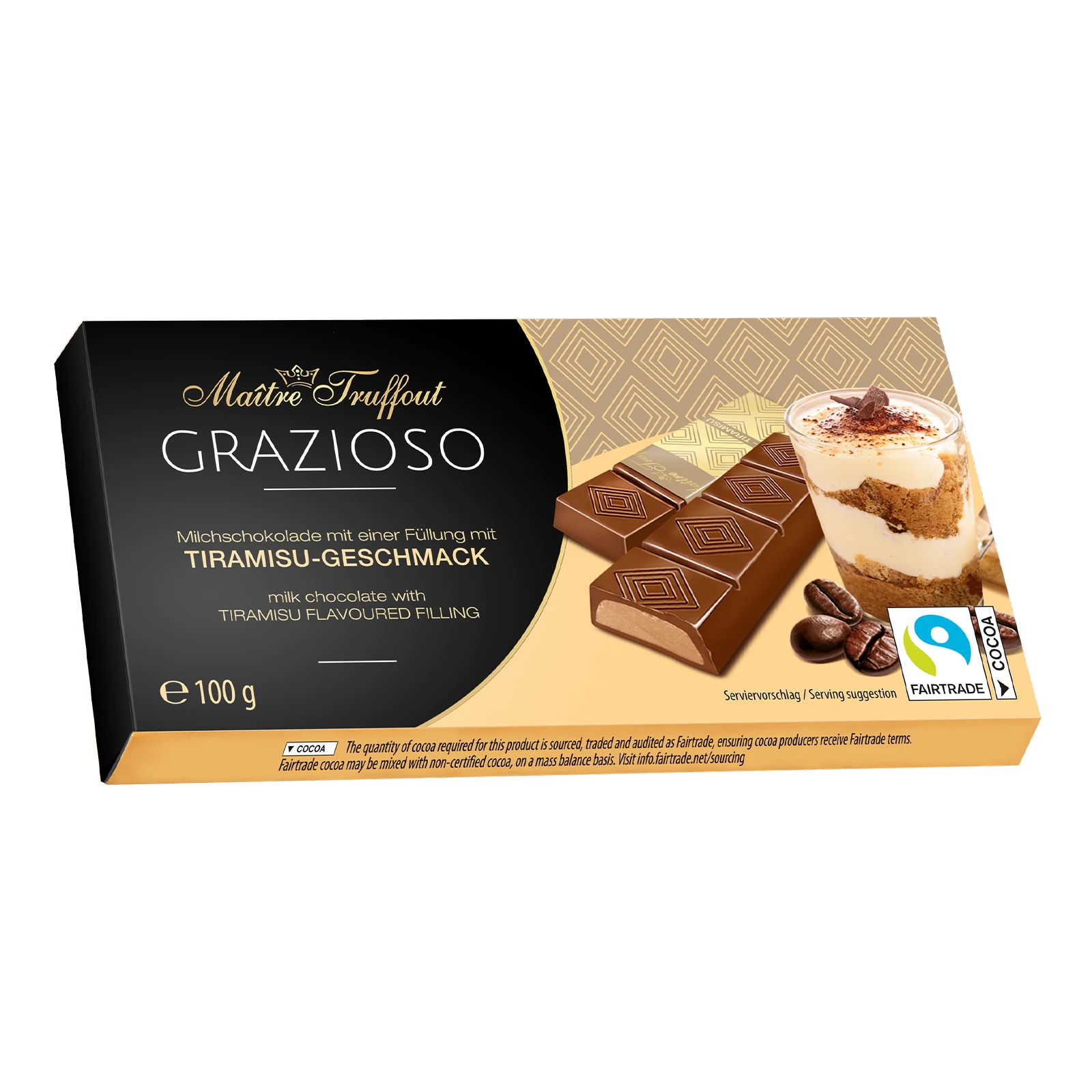 Шоколад Maitre Truffout Grazioso молочний з начинкою Тірамісу 100г
