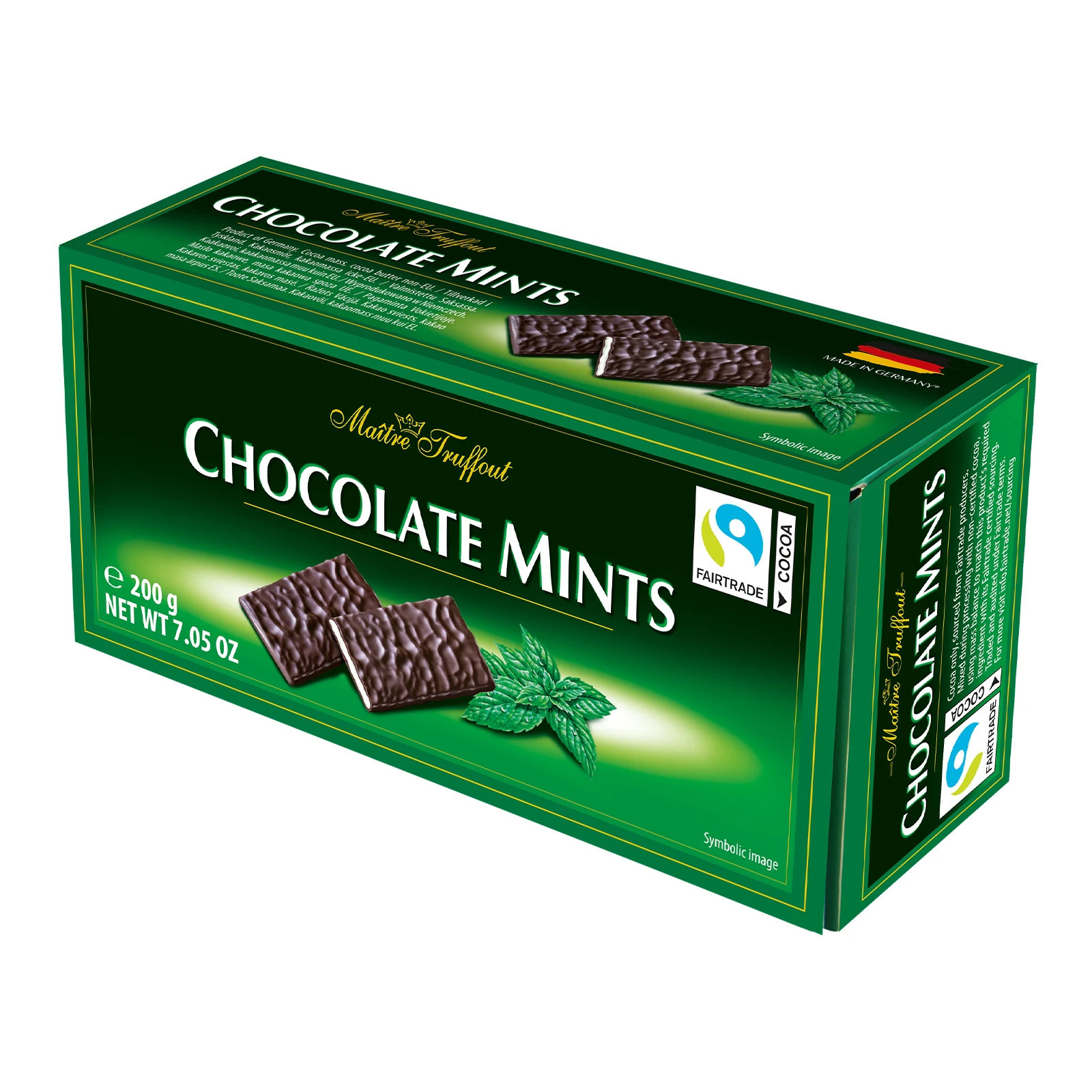 Шоколад Maitre Truffout чорний з начинкою М`ята 200г