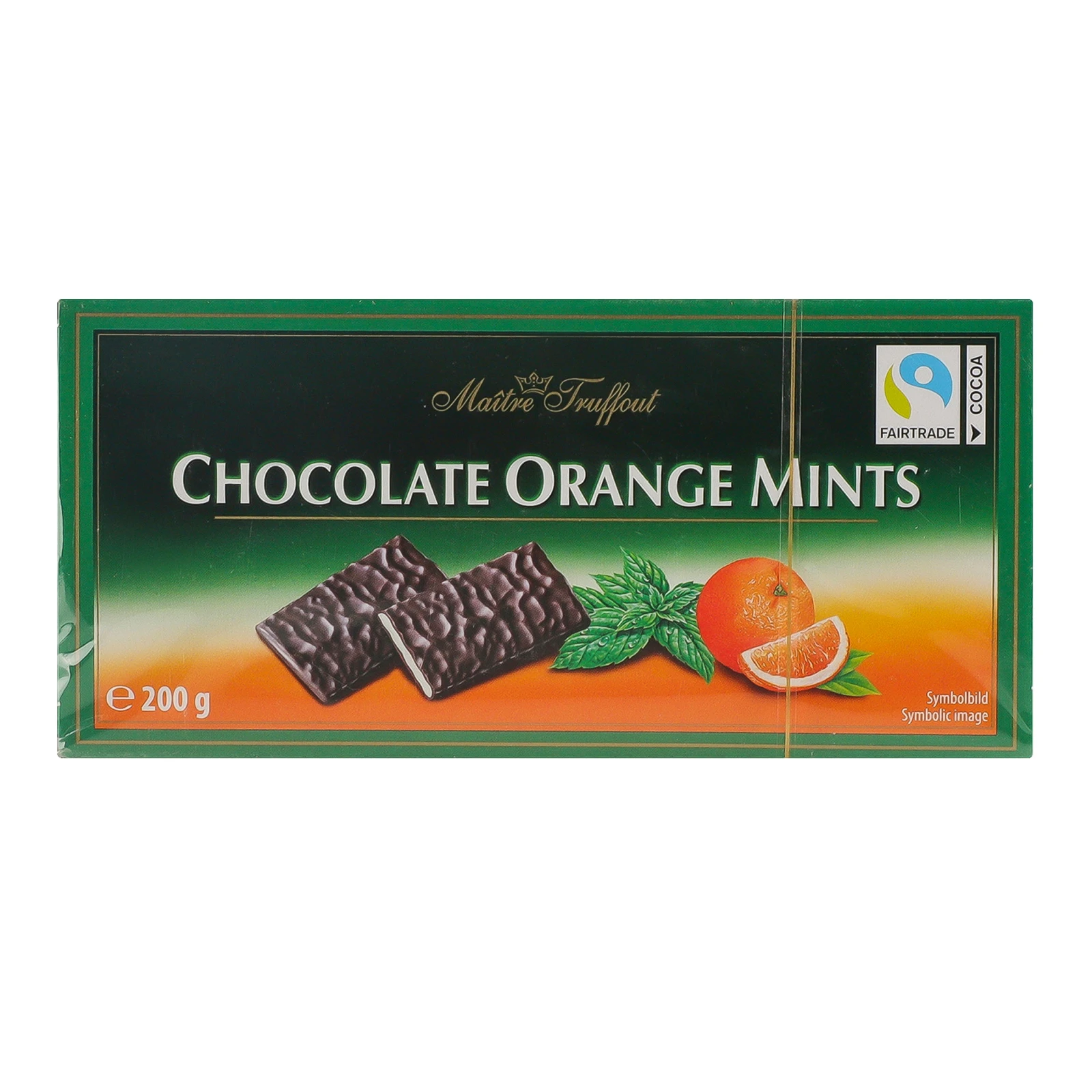 Шоколад Maitre Truffout чорний з начинкою Апельсин і м`ята 200г Фото №:1