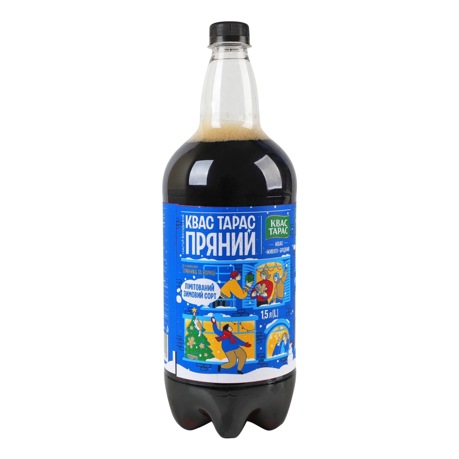 Квас Тарас Пряний пастеризований газований зі смаком пряника та кориці 1.5л Фото №:1
