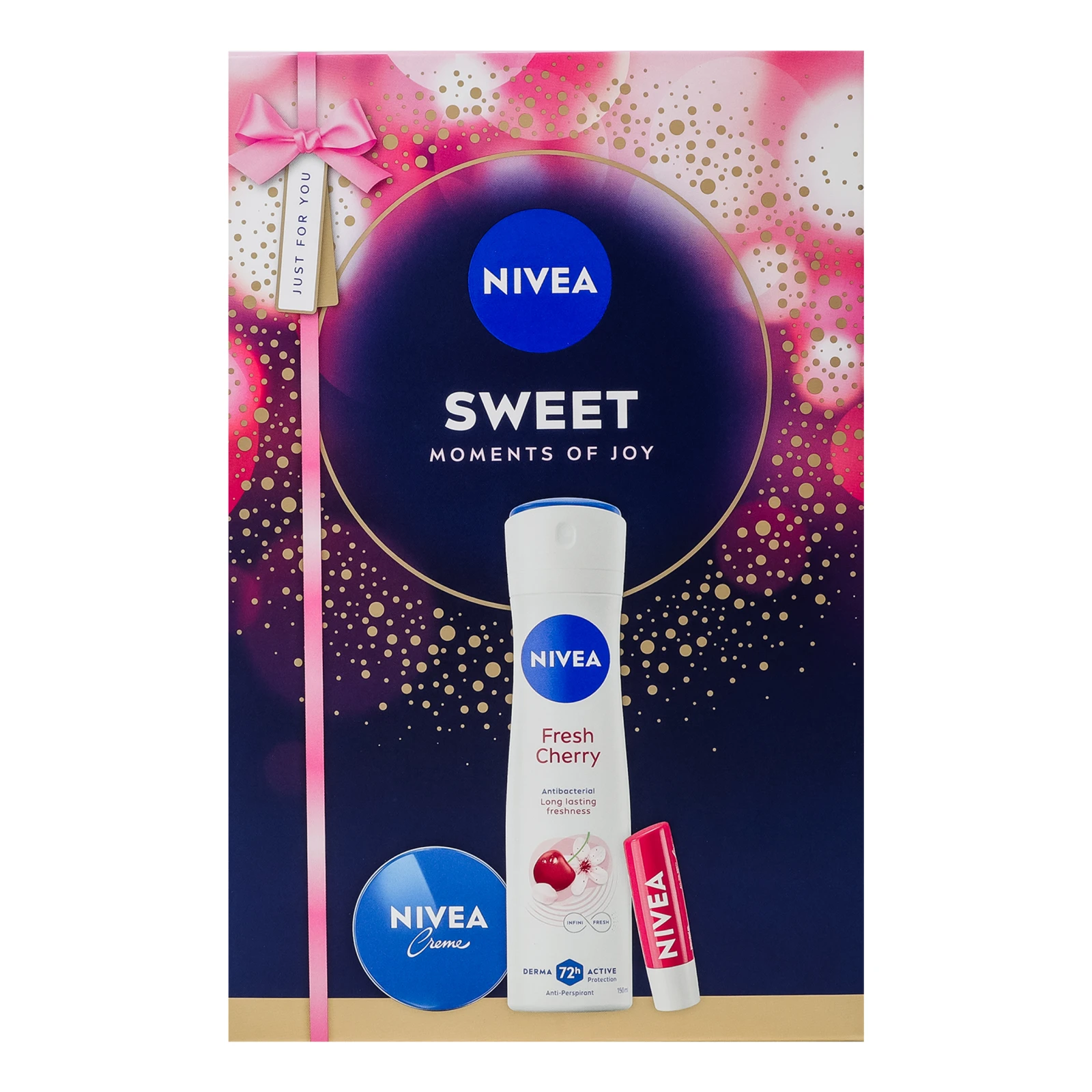 Набір Nivea Sweet антиперспірант свіжа вишня150мл+бальзам д/губ вишневе сяйво4.8г+крем Creme30мл Фото навігації №:1