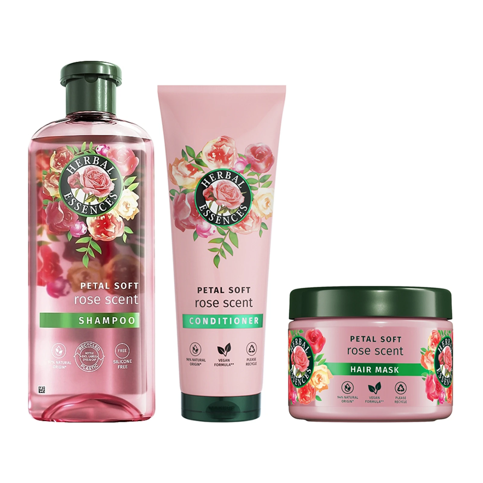 Набір Herbal Essences Rose Petal Soft Шампунь350мл+Бальзам+ополіскувач250мл+Маска д/волосся 300мл Фото №:1