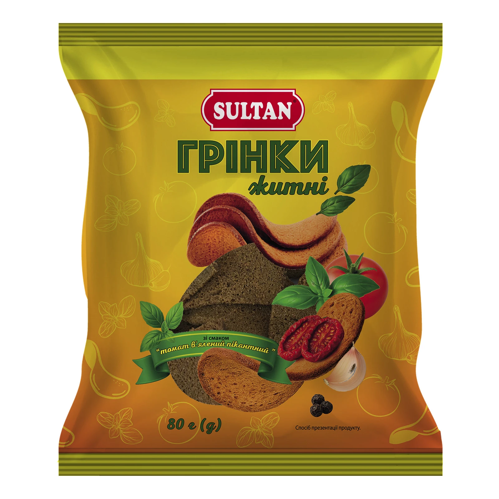 Грінки Sultan житні зі смаком Томат в'ялений пікантний 80г Фото №:1