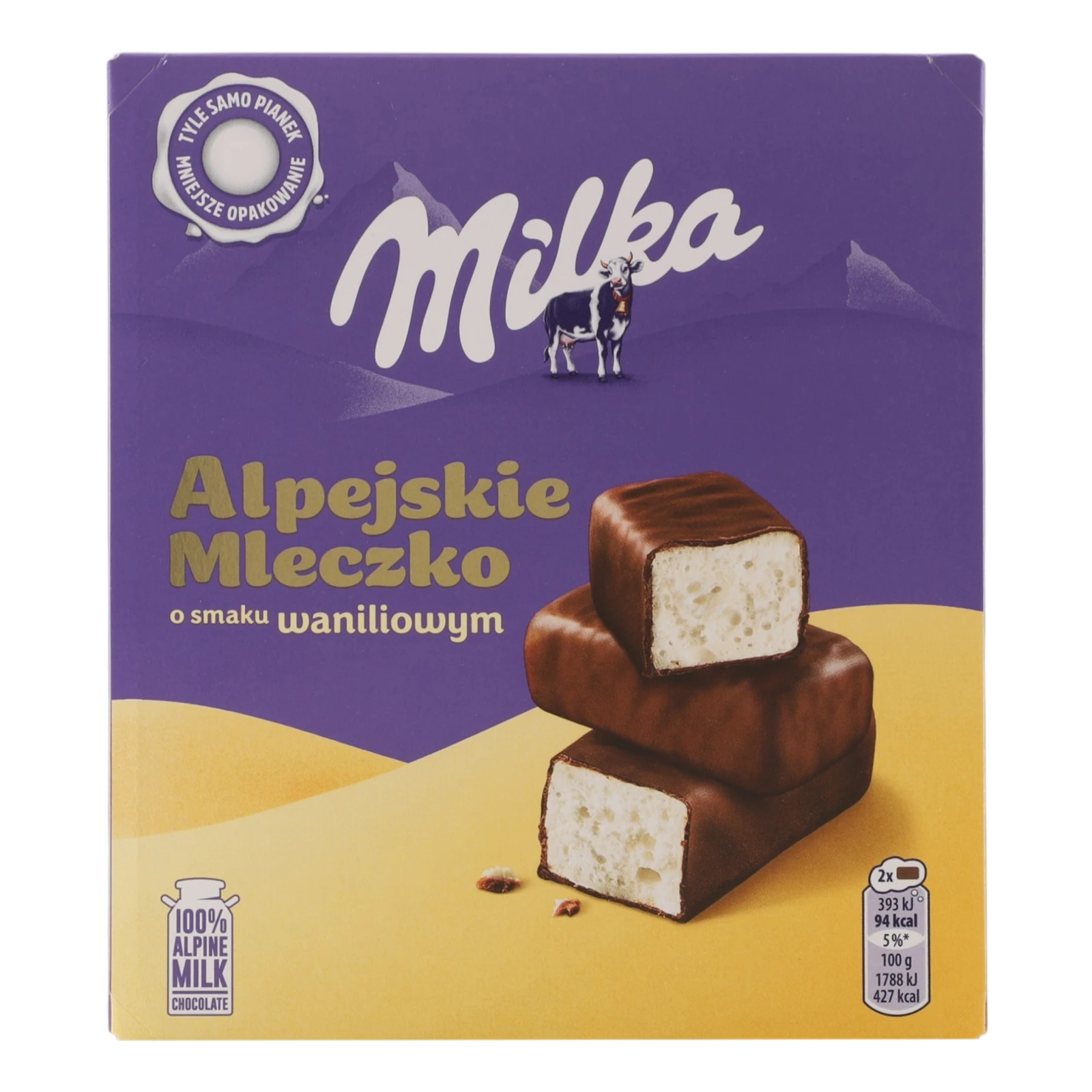 Цукерки Milka Alpejskie mleczko глазуровані молочним шоколадом зі збивним корпусом зі смаком ванілі 330г