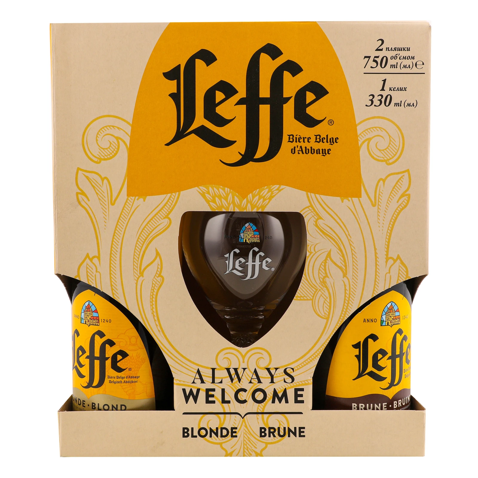 Набір пива Leffe 20,75л Blonde 6,4%+Brune 6,3%+келих 330мл Фото №:1