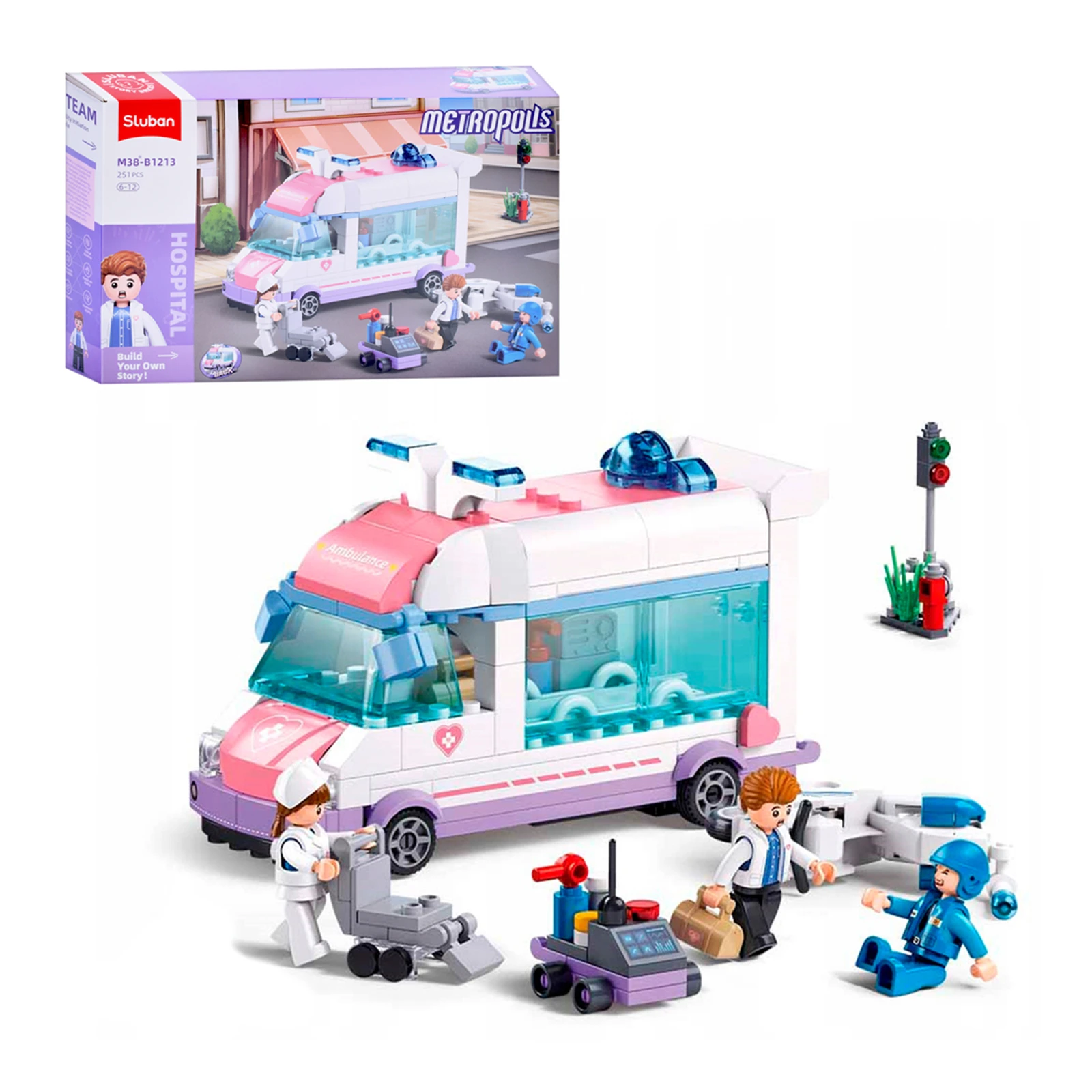 Конструктор Sluban Metropolis Hospital Швидка допомога, мотоцикл 251дет. M38-B1213 Фото №:1