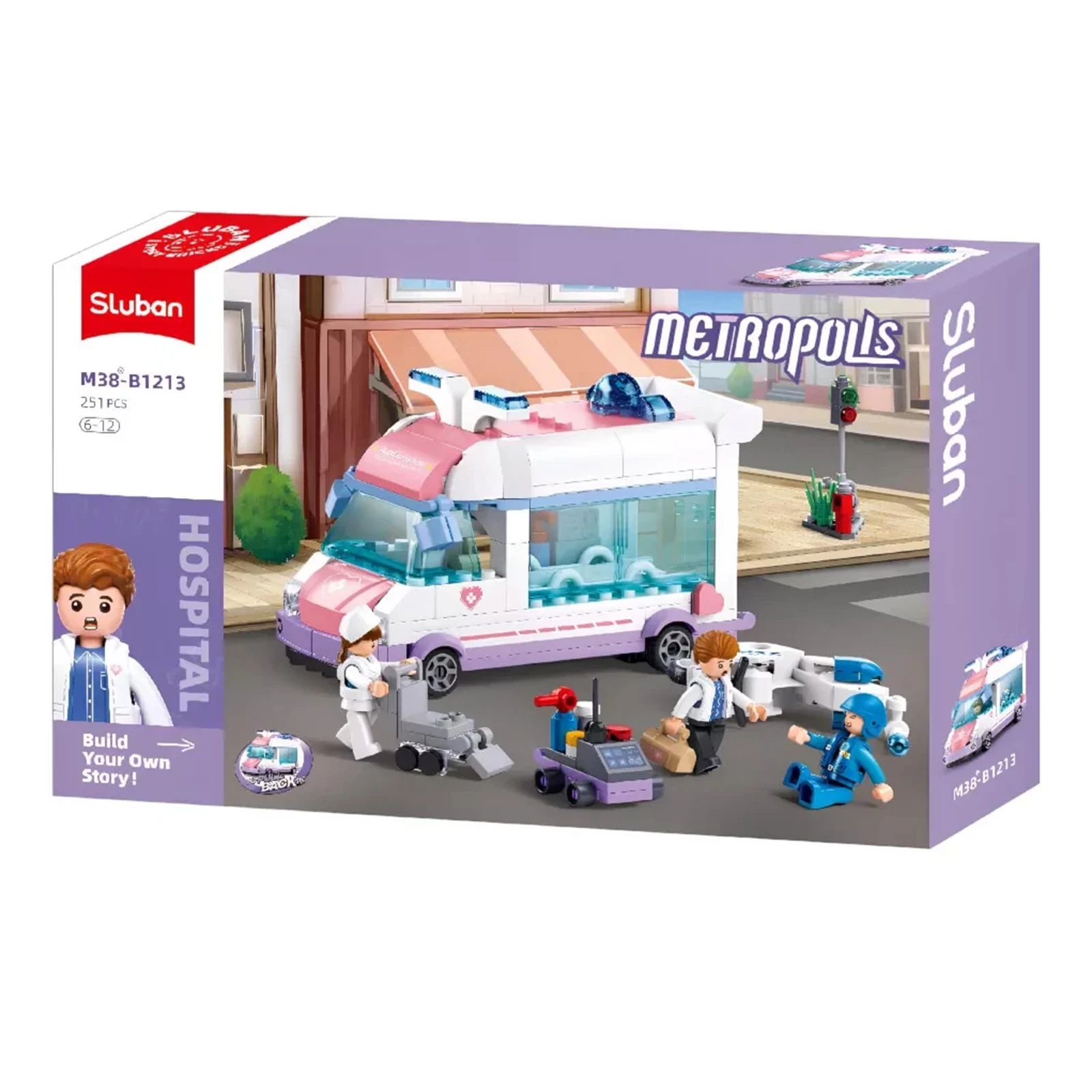 Конструктор Sluban Metropolis Hospital Швидка допомога, мотоцикл 251дет. M38-B1213 Фото №:1